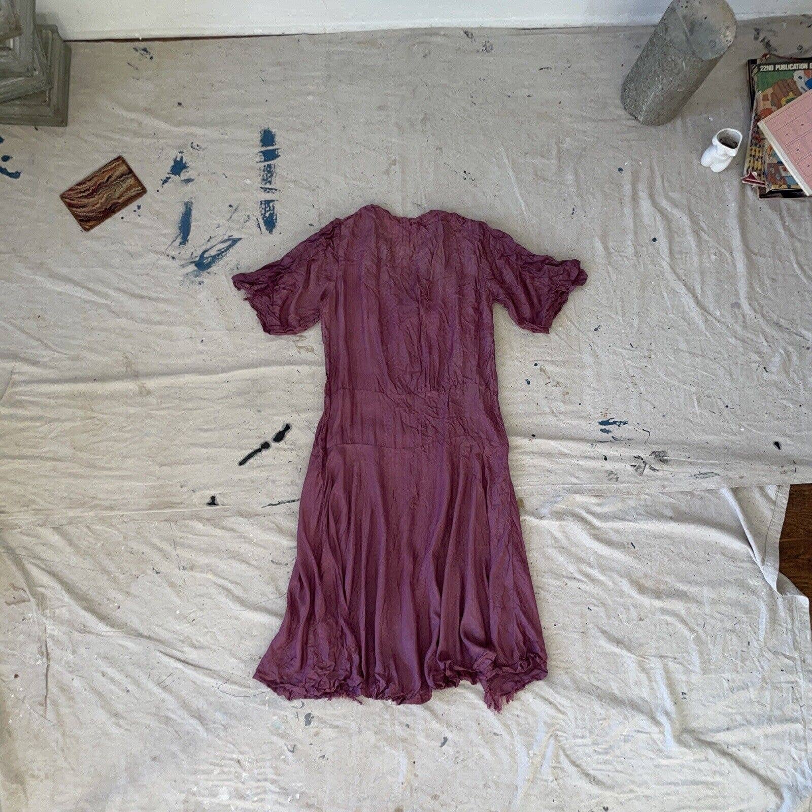 Antique 20s Fuschia Semi Sheer Tissue Weight Drop Waist Dress - Image 2
