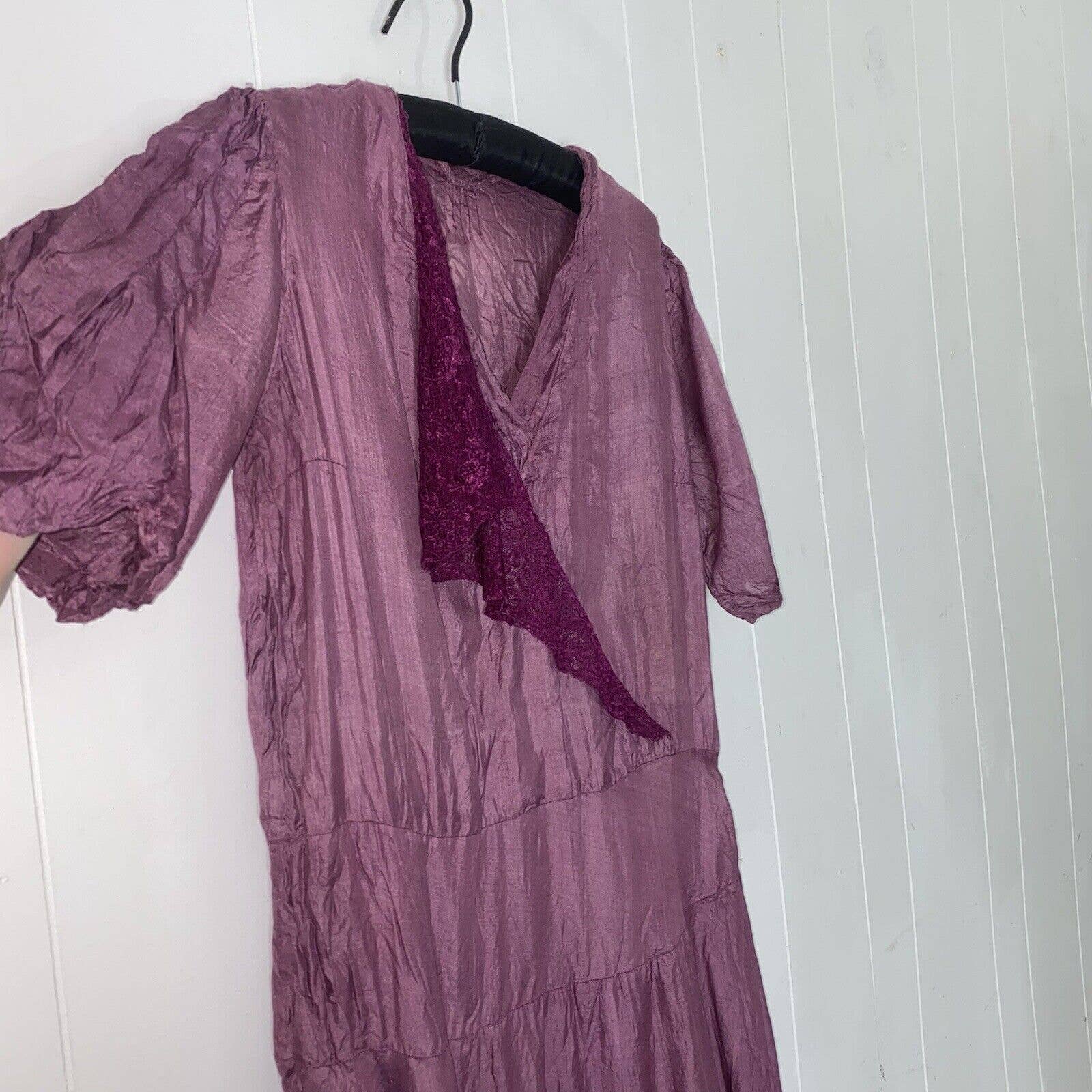 Antique 20s Fuschia Semi Sheer Tissue Weight Drop Waist Dress - Image 3