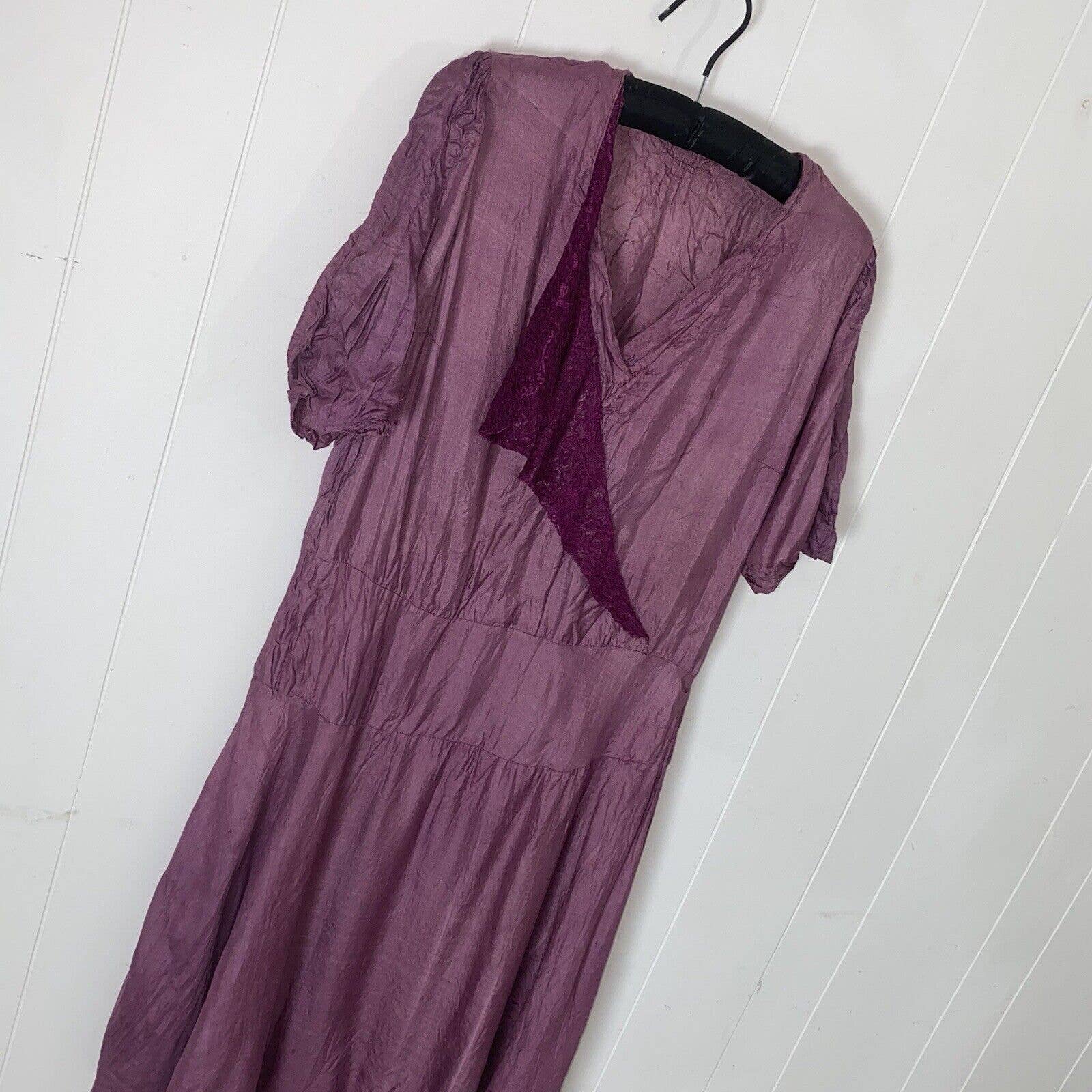 Antique 20s Fuschia Semi Sheer Tissue Weight Drop Waist Dress - Image 4