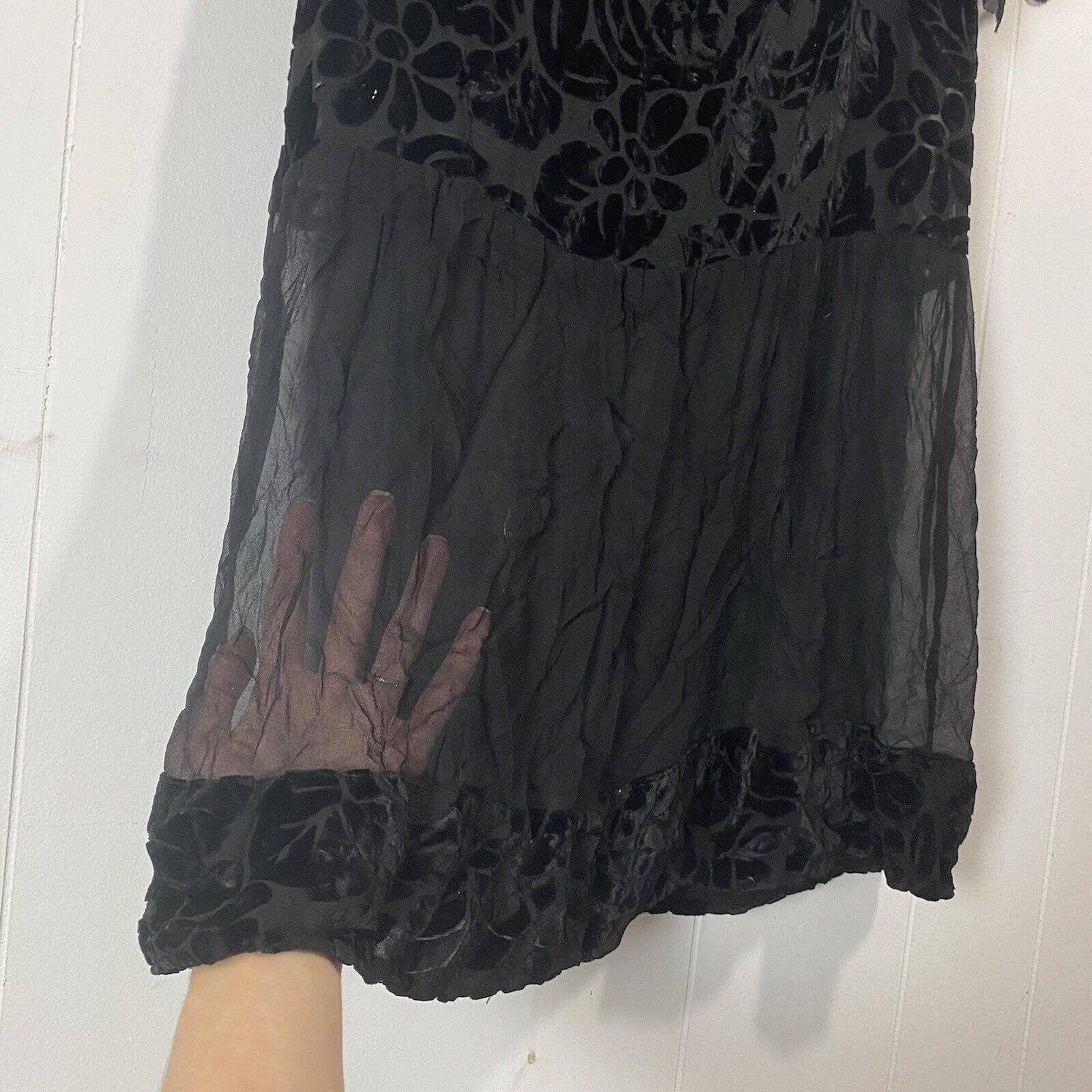 Antique 20s Silk Chiffon Devore Velvet Shift Dress Frill/flute Sleeves - Image 4