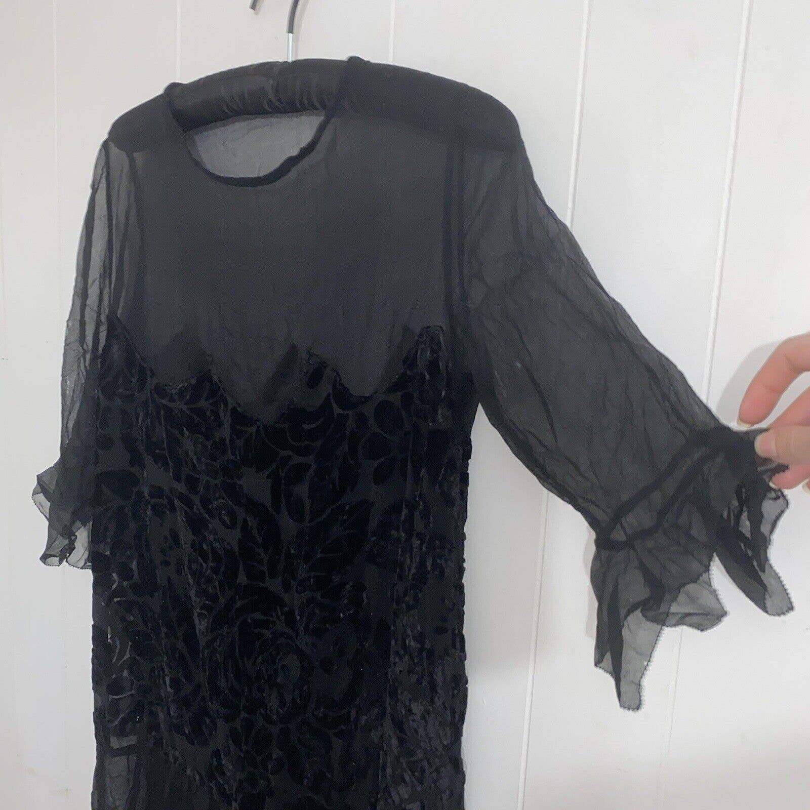 Antique 20s Silk Chiffon Devore Velvet Shift Dress Frill/flute Sleeves - Image 7