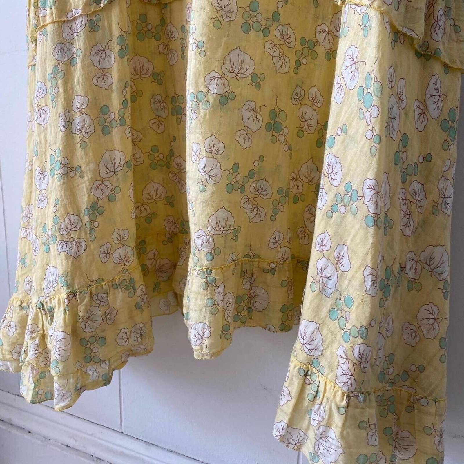 Antique 30s Semi Sheer Feather Light Ultra Soft Cotton Leaf Print Dress - Image 4