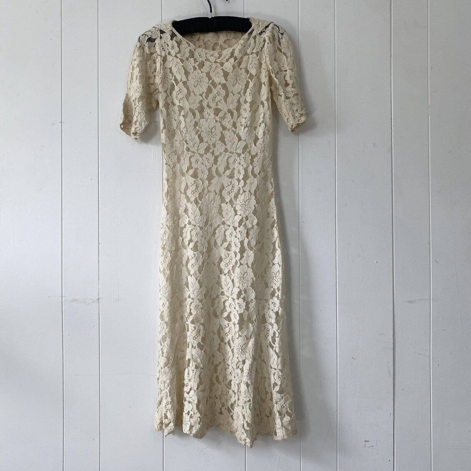 Antique 30s Sheer Bias Cut Net Lace Dress with Cape Shawl Wedding Bridal - Image 2