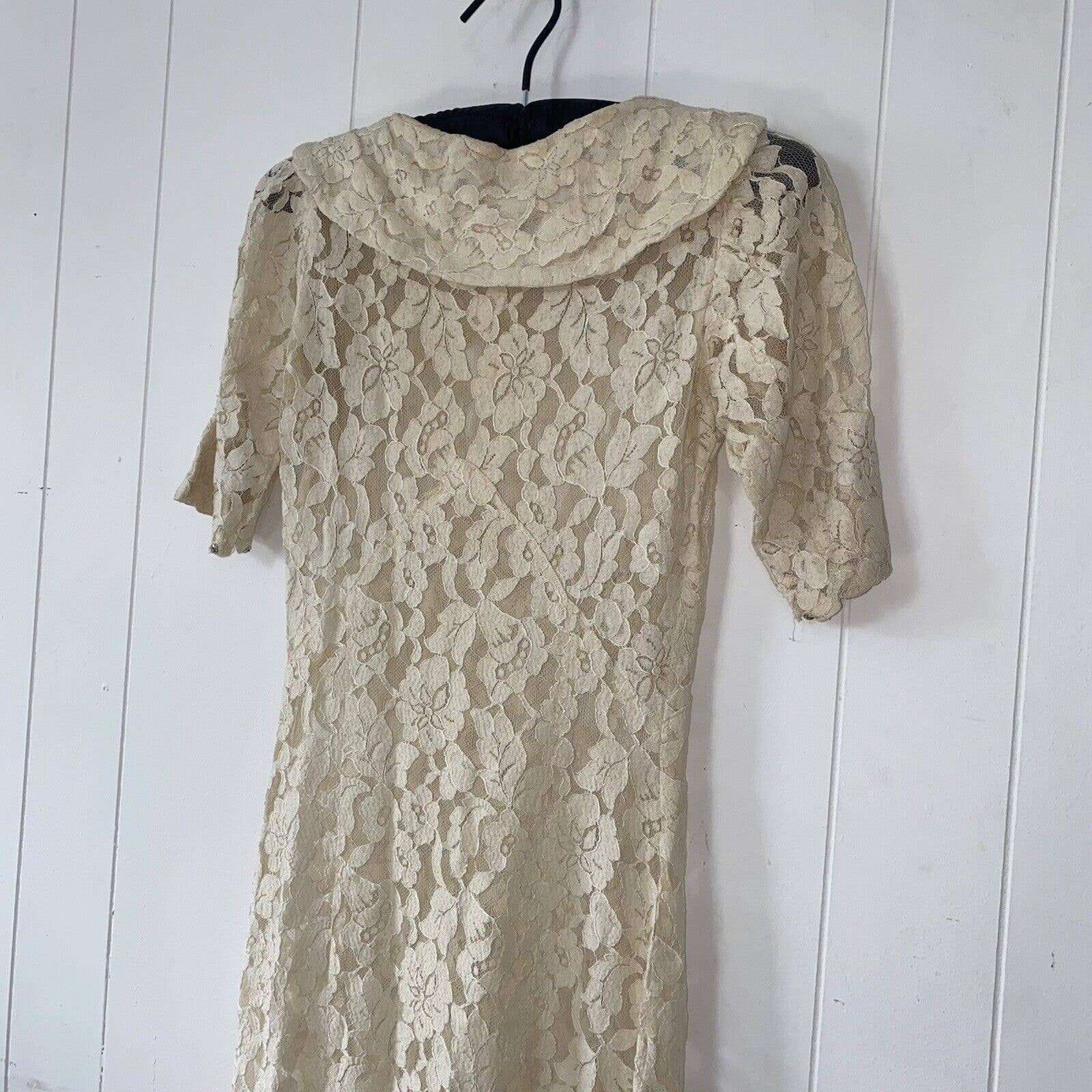 Antique 30s Sheer Bias Cut Net Lace Dress with Cape Shawl Wedding Bridal - Image 4