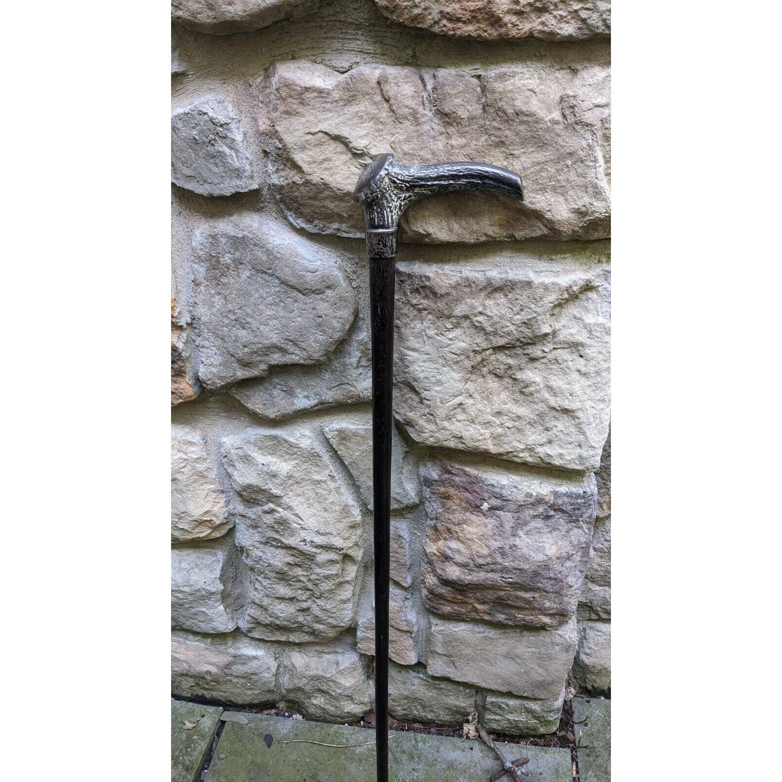 Antique Cane Handle: Metal. Faux Horn Pattern/shape. Engraved "emc" Late 19th - Image 4