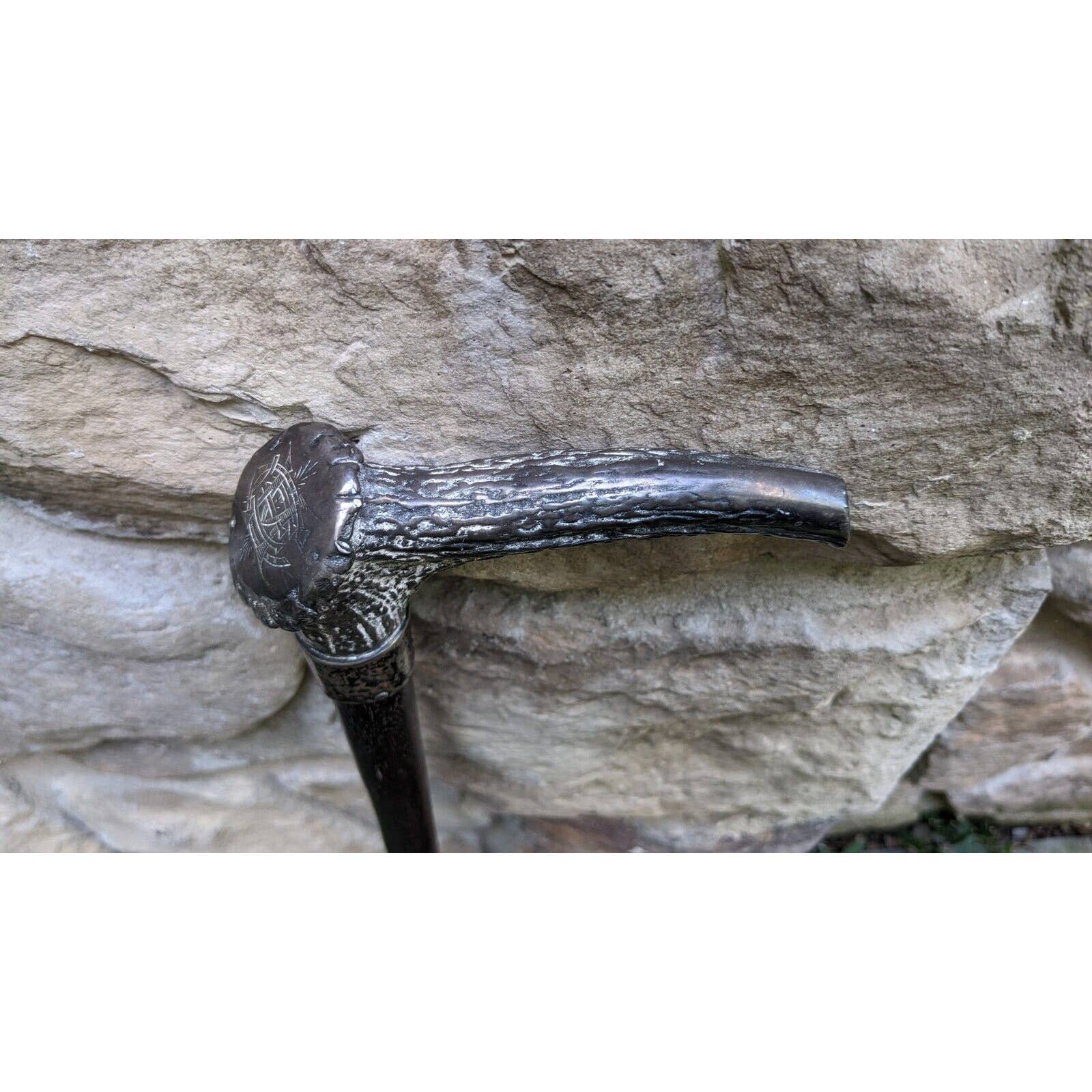 Antique Cane Handle: Metal. Faux Horn Pattern/shape. Engraved "emc" Late 19th - Image 5
