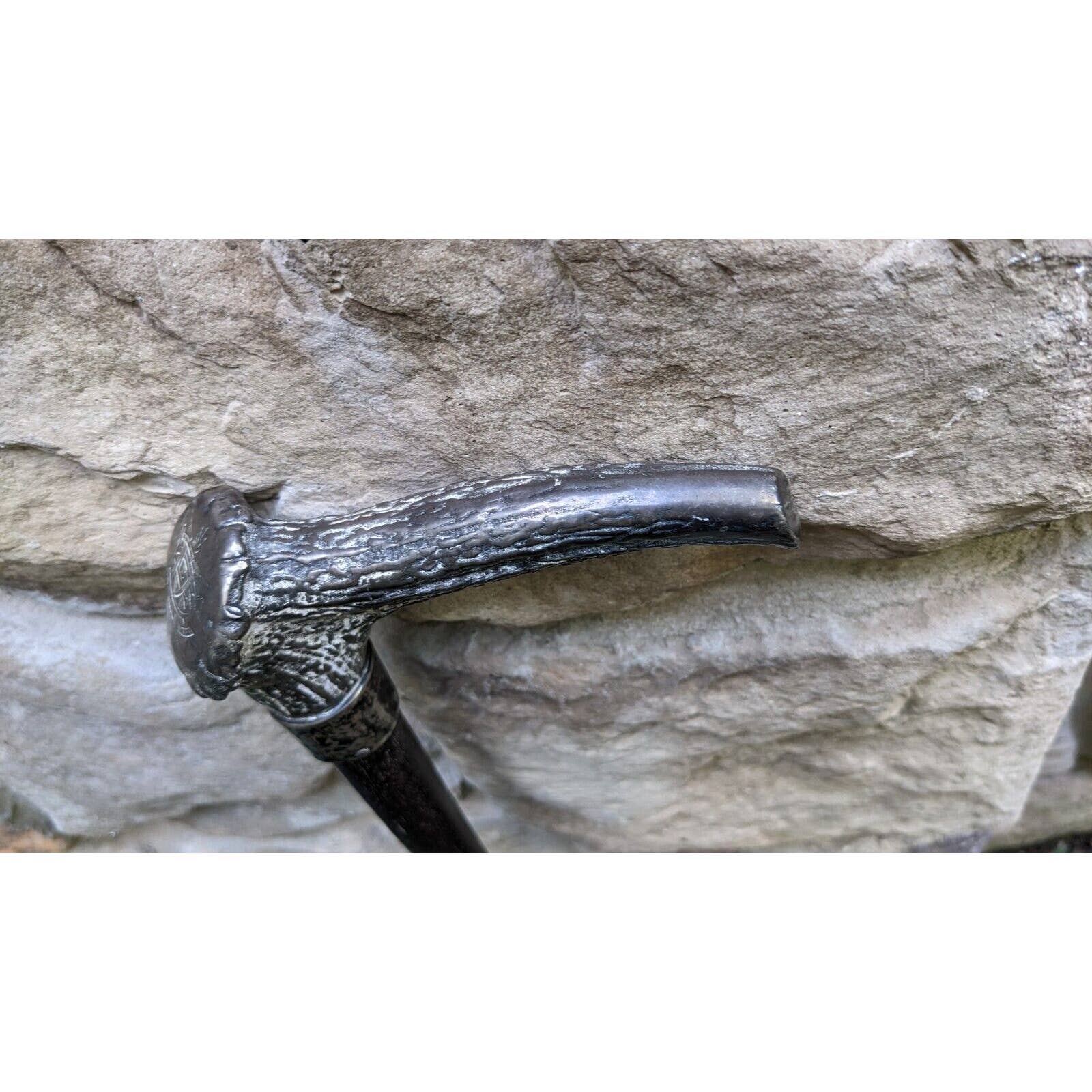Antique Cane Handle: Metal. Faux Horn Pattern/shape. Engraved "emc" Late 19th - Image 7