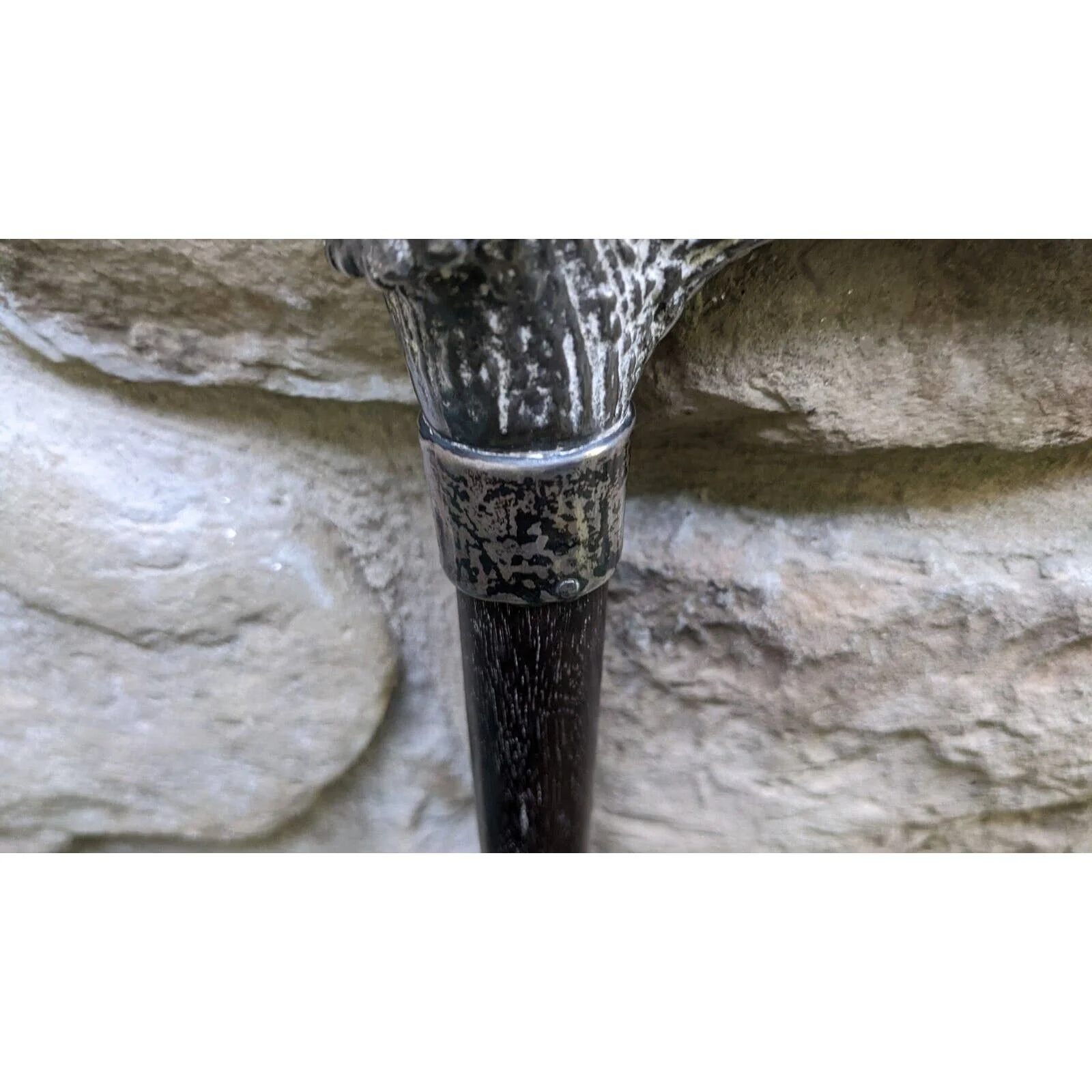 Antique Cane Handle: Metal. Faux Horn Pattern/shape. Engraved "emc" Late 19th - Image 8