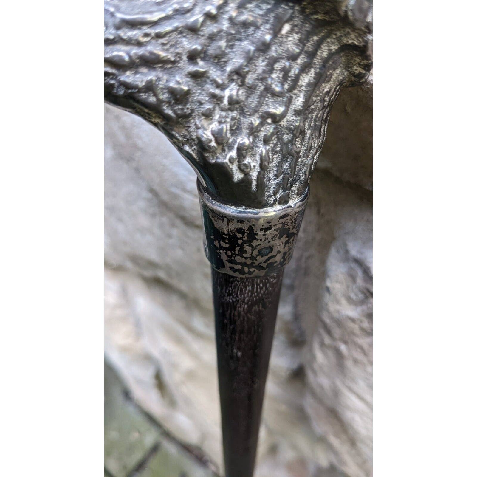 Antique Cane Handle: Metal. Faux Horn Pattern/shape. Engraved "emc" Late 19th - Image 9