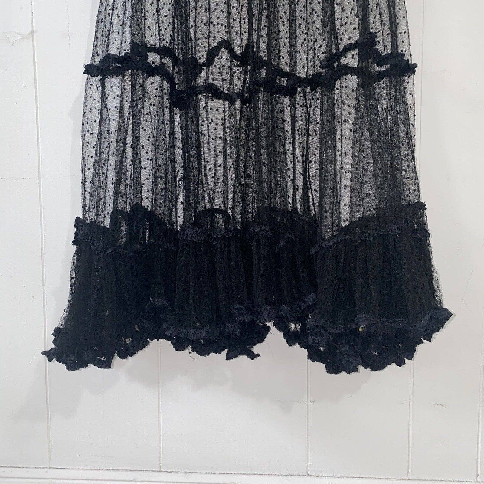 Antique Edwardian Black Net Swiss Dot Full Length Maxi Skirt Ruffle - Image 10