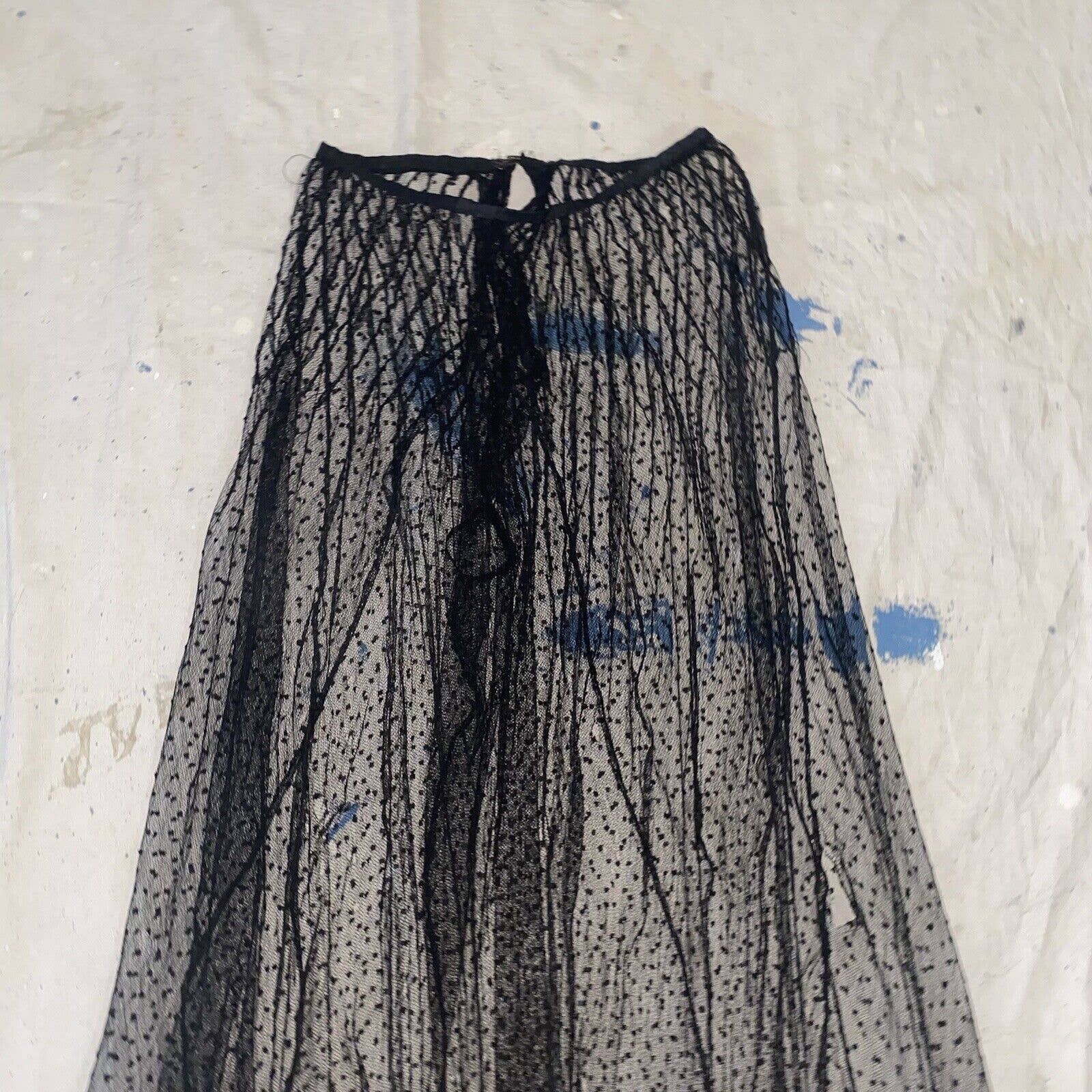 Antique Edwardian Black Net Swiss Dot Full Length Maxi Skirt Ruffle - Image 3
