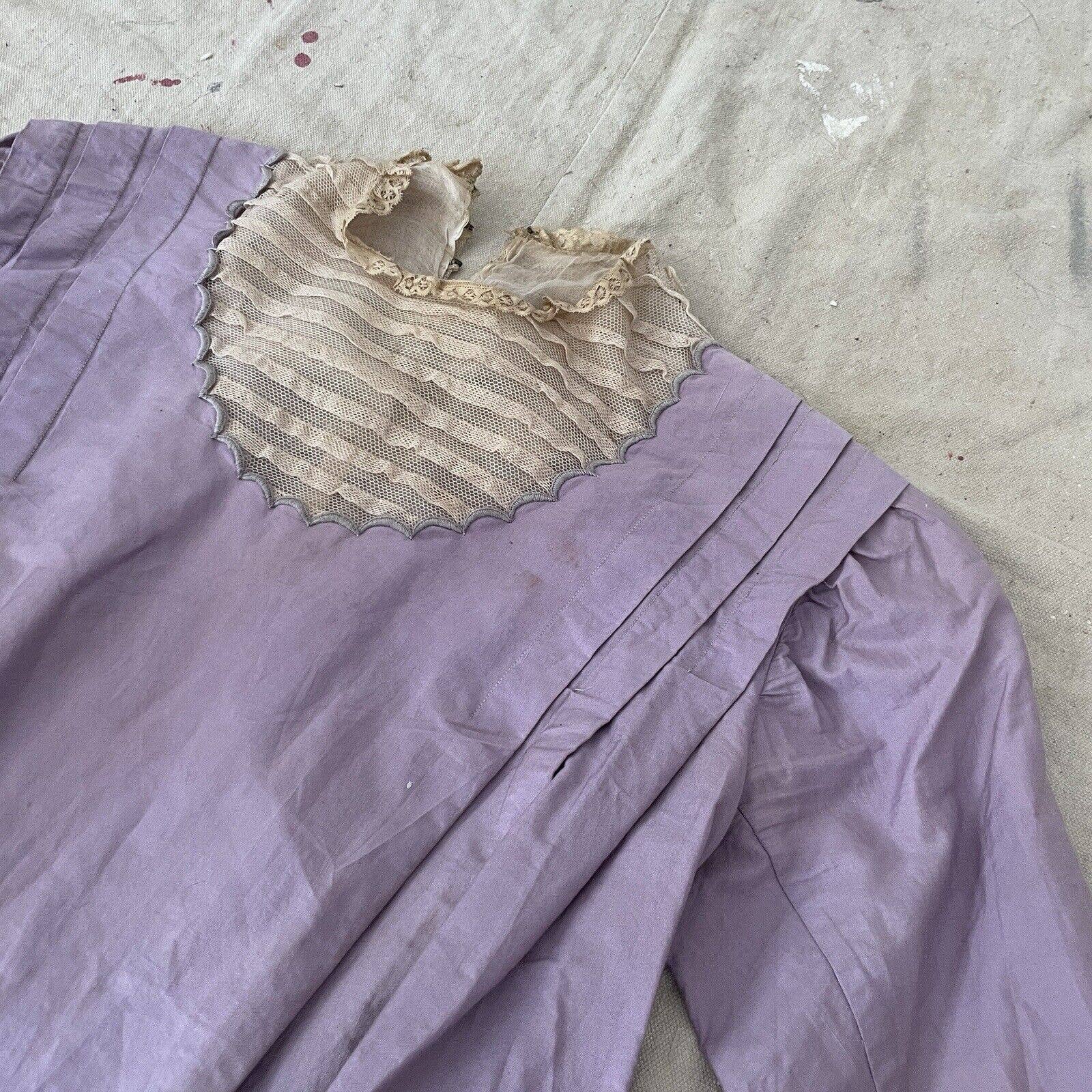 Antique Edwardian Purple Cotton Shirtwaist Blouse Lace Pintucks - Image 9