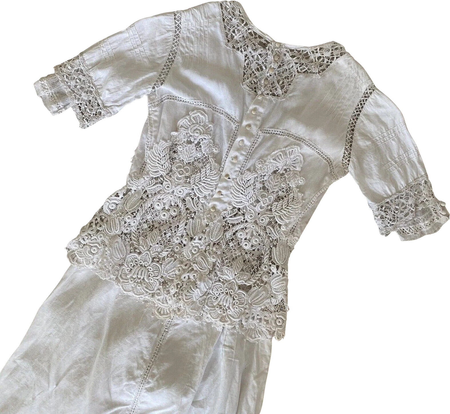 Antique Edwardian White Linen/3d Floral Irish Crochet Top/blouse Skirt Dress Set