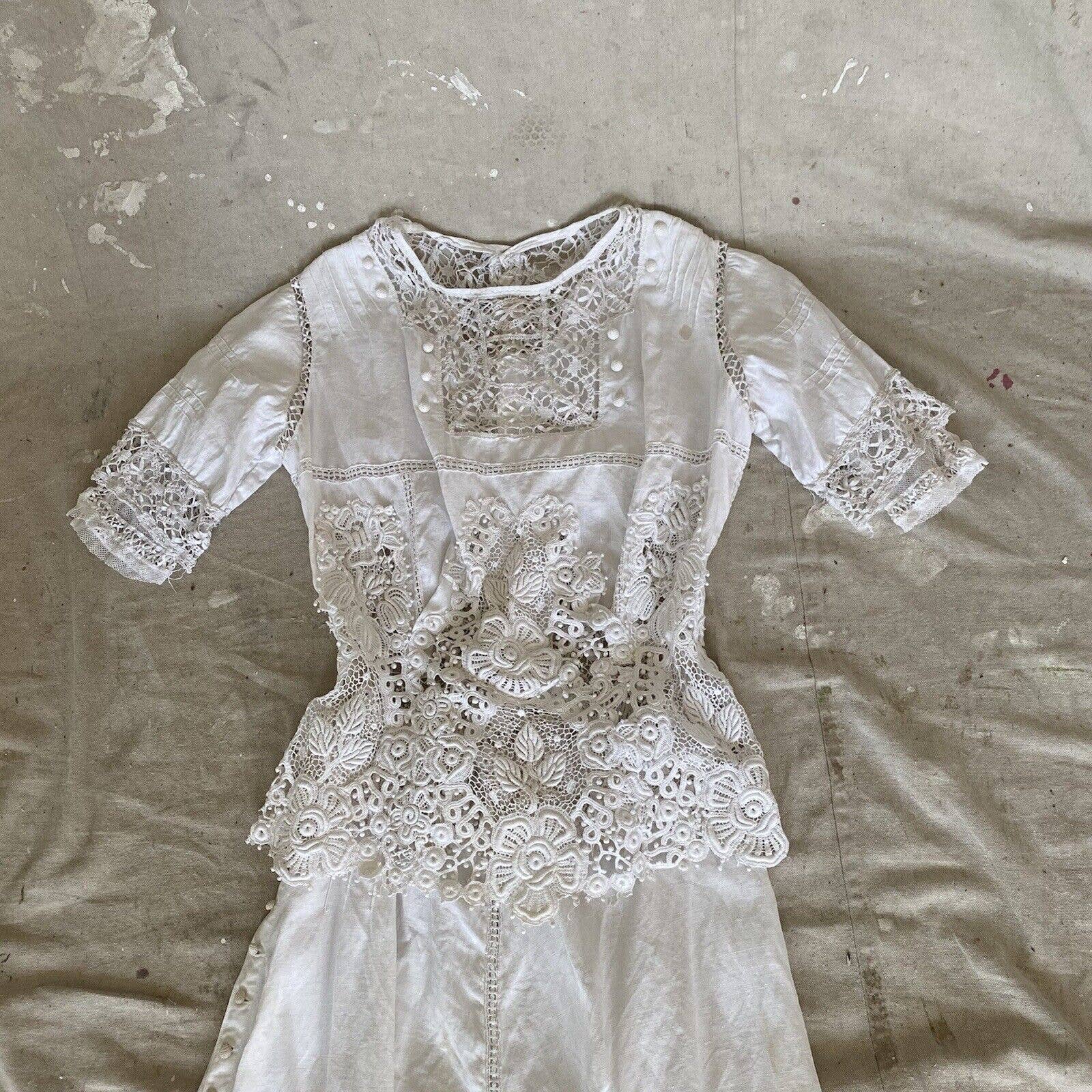 Antique Edwardian White Linen/3d Floral Irish Crochet Top/blouse Skirt Dress Set - Image 3