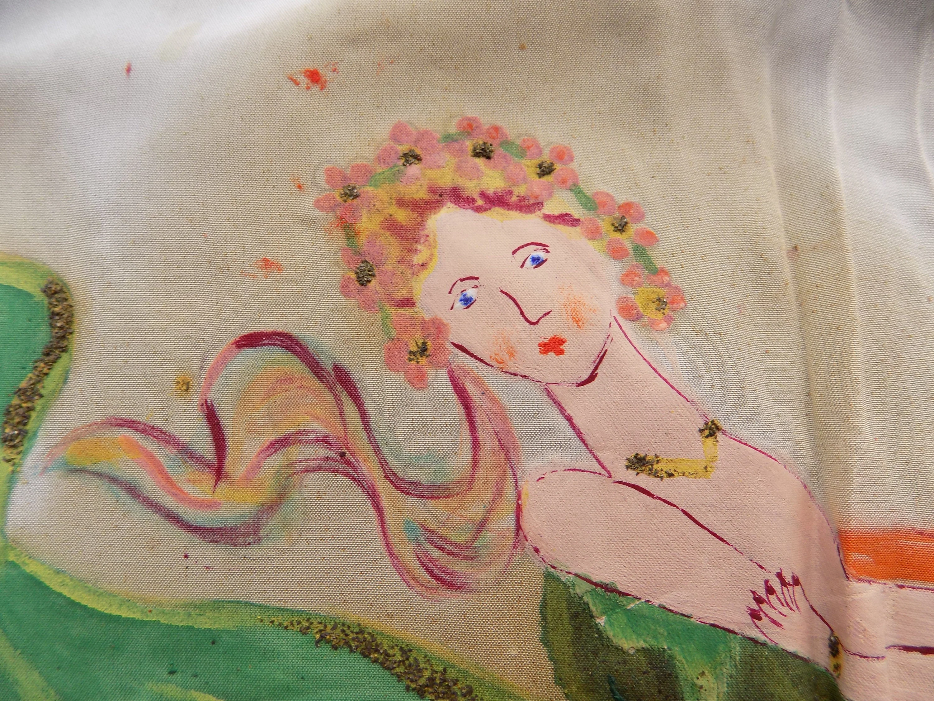 Antique Hand Painted Primitive Table Runners Dresser Scarves Or Folk Scenes Metallic Detailing Hand Edged - Image 9