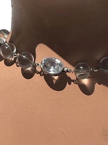 Antique Pools of Light Rock Crystal Choker Set with Earrings In Sterling Silver Art Deco Bridal Victorian - Image 6