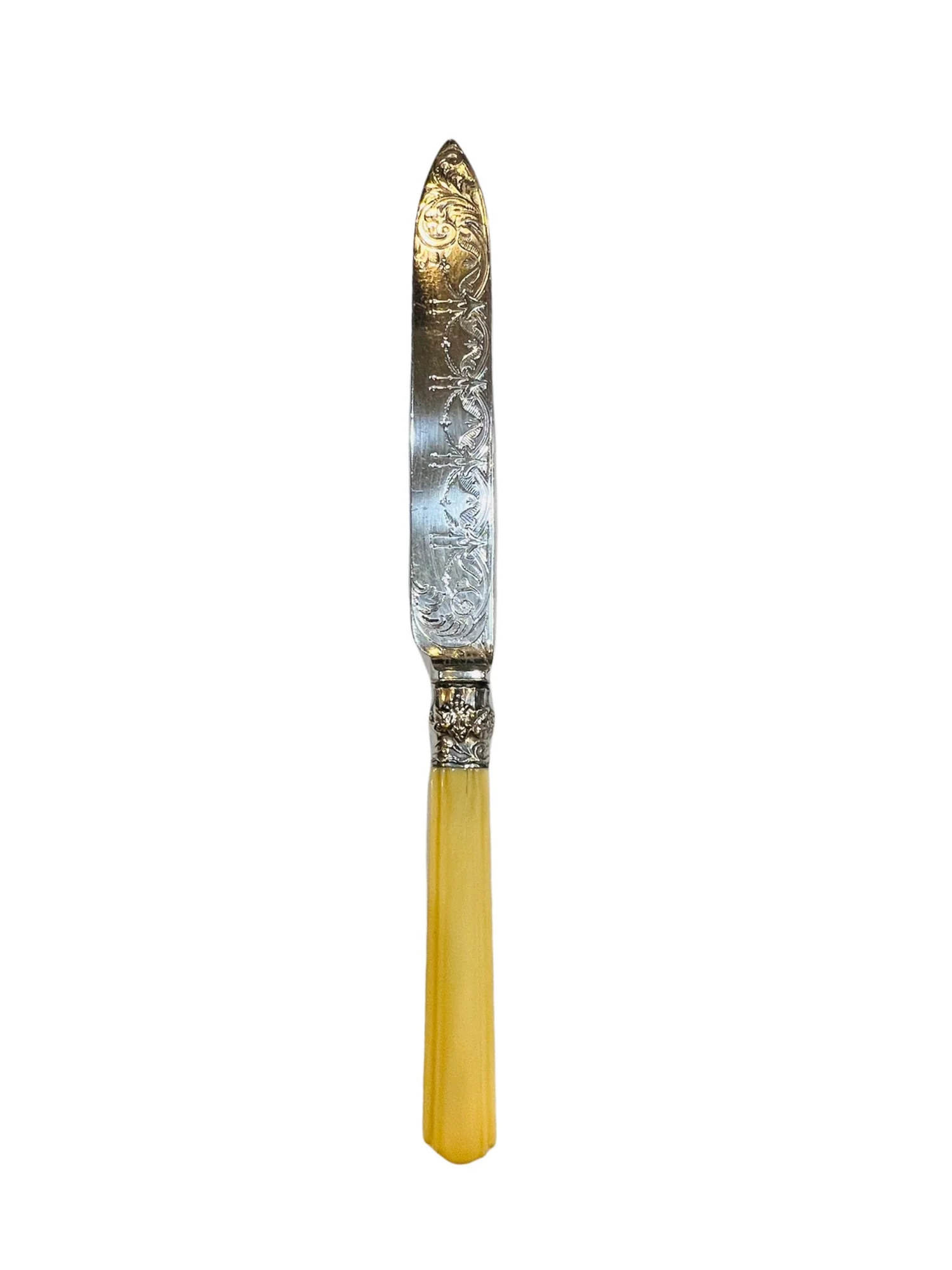 Antique Silver Plated Fish and Nickel Silver Knife and Fork Faux Bone Handles - Image 4