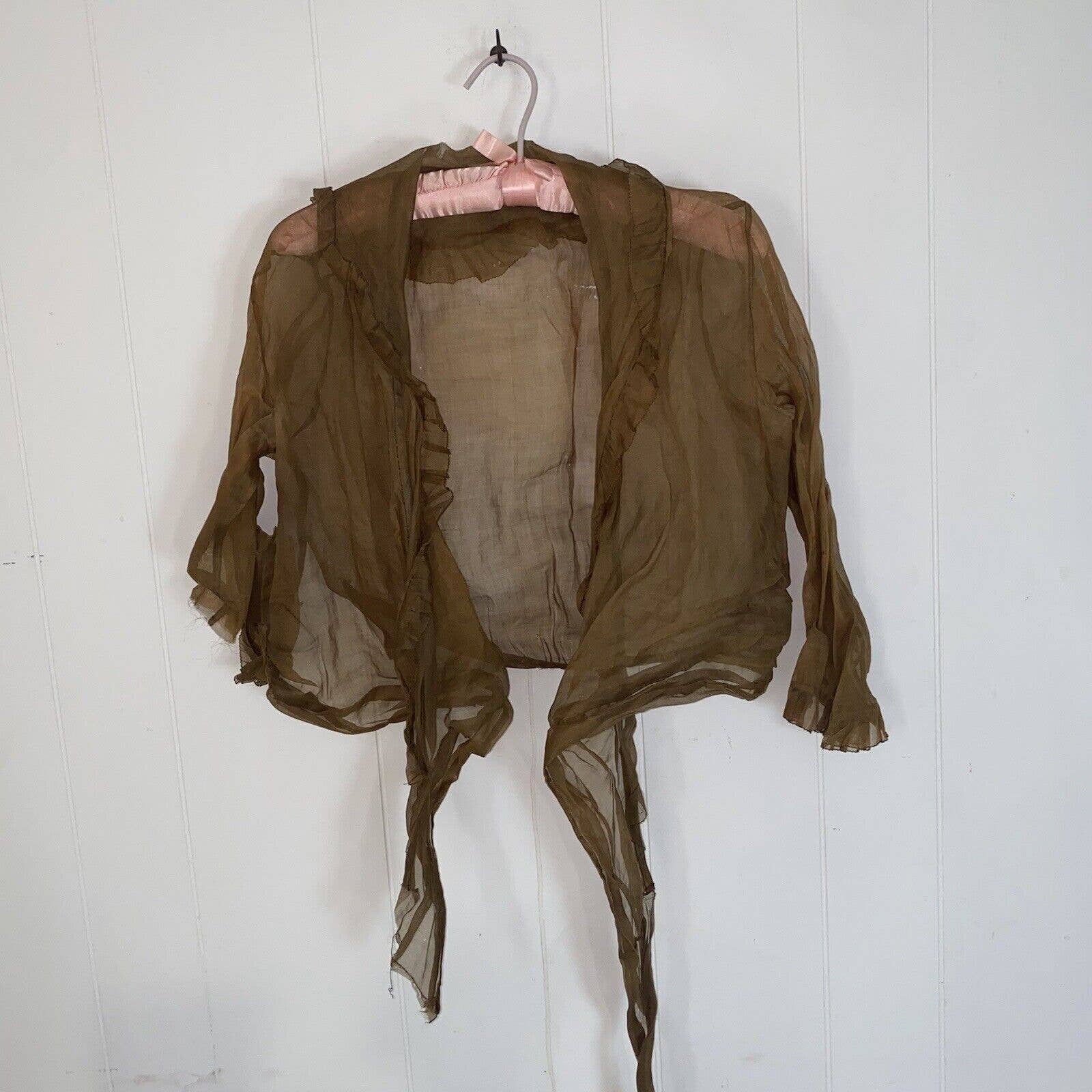 Antique Victorian Edwardian Sheer Silk Organza Wrap Shrug Bolero Blouse - Image 5