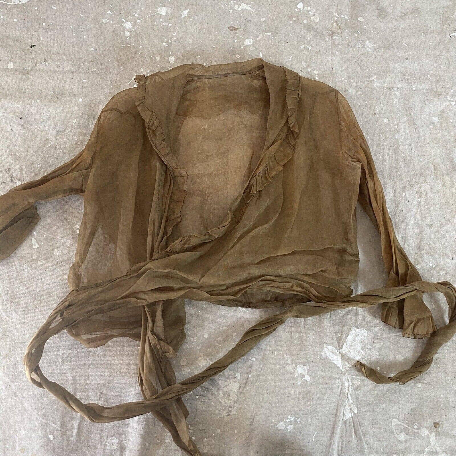 Antique Victorian Edwardian Sheer Silk Organza Wrap Shrug Bolero Blouse - Image 9