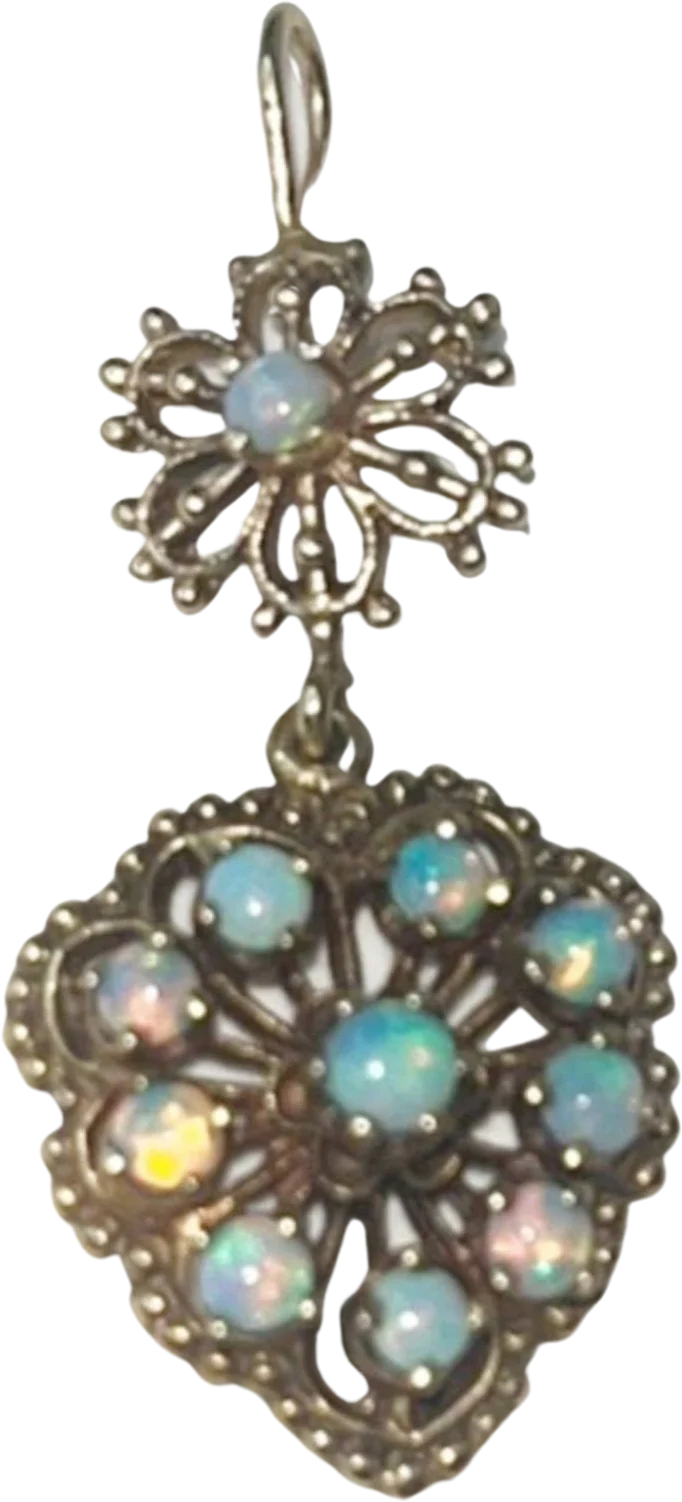 Antique Victorian Opal Heart Pendant 14k Gold