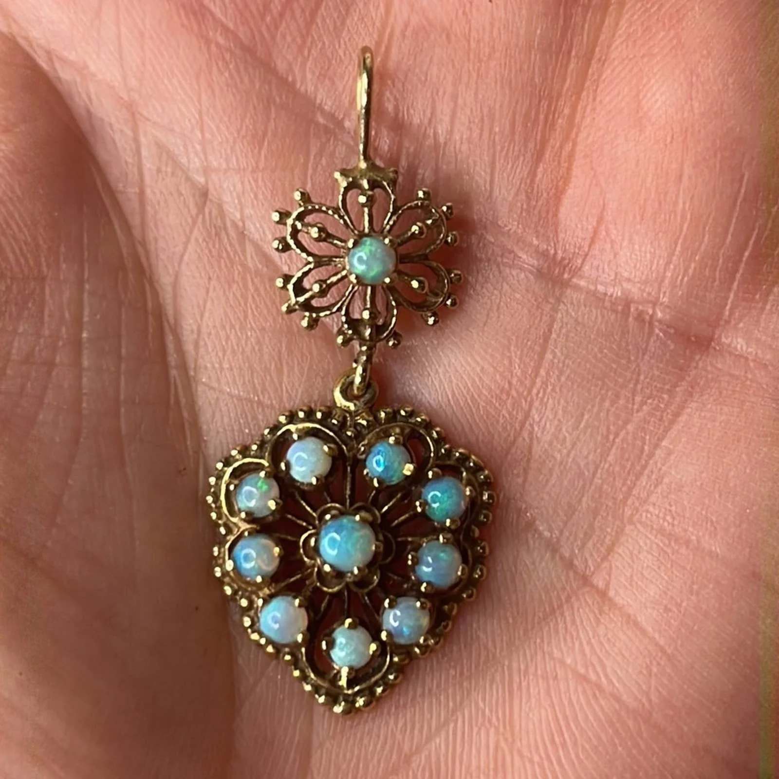 Antique Victorian Opal Heart Pendant 14k Gold - Image 2