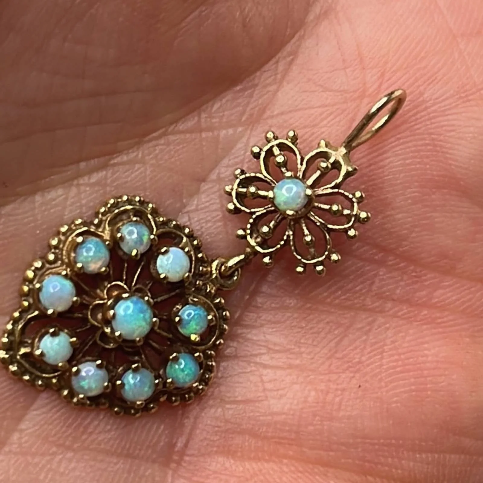 Antique Victorian Opal Heart Pendant 14k Gold - Image 8