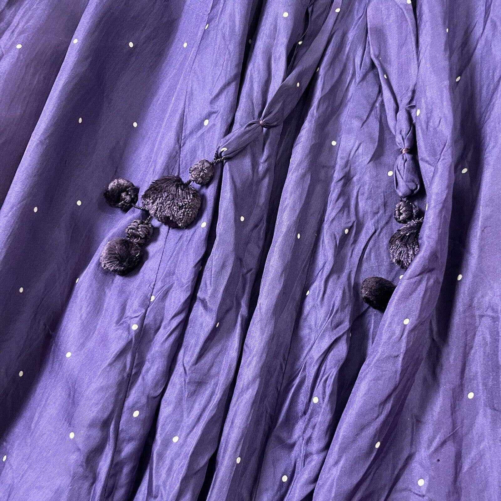 Antique Victorian Purple Silk Satin Polka Dot Dress Lace Embroidered Appliqués - Image 12