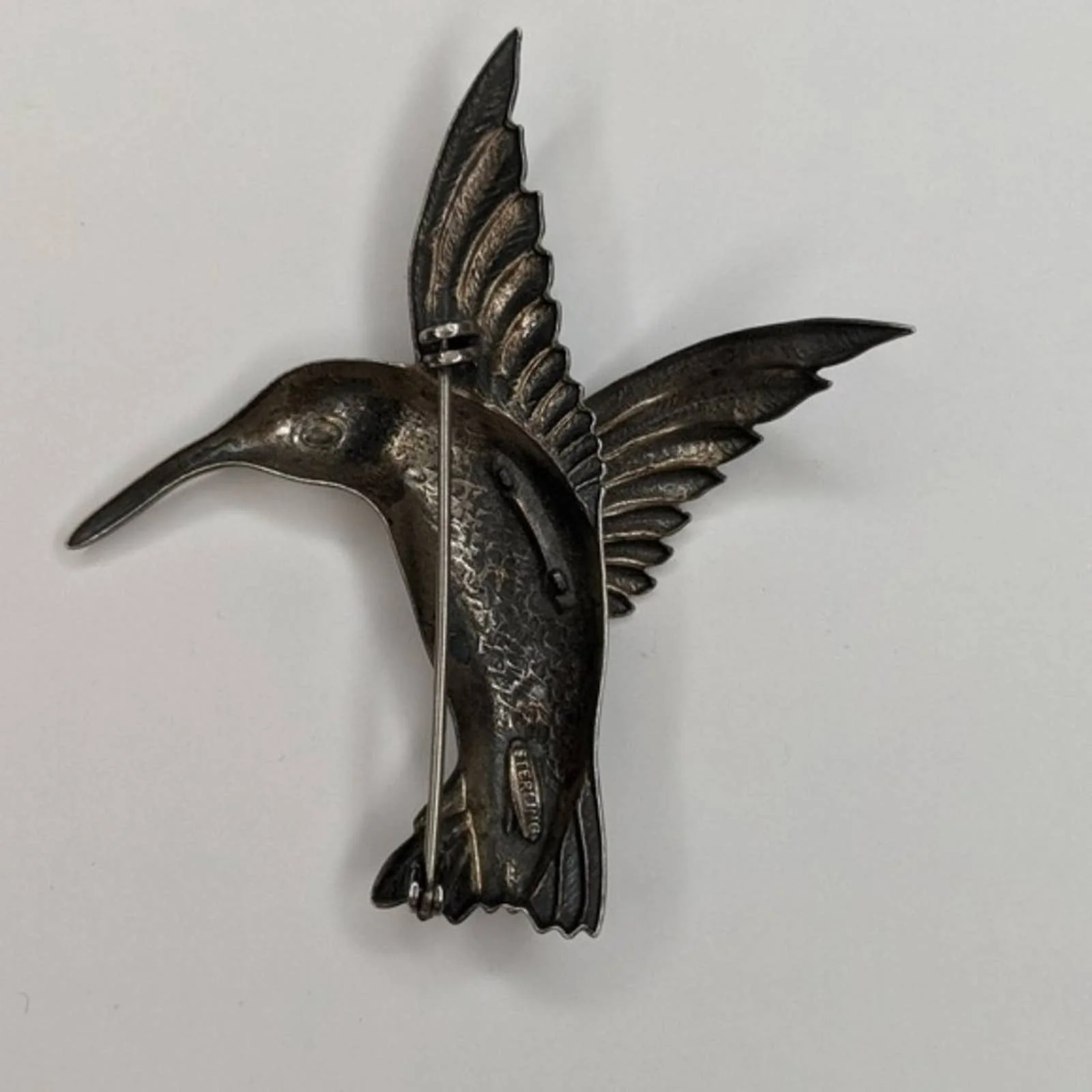 Antique Vintage Sterling Silver Hummingbird Brooch C Clasp - Image 4