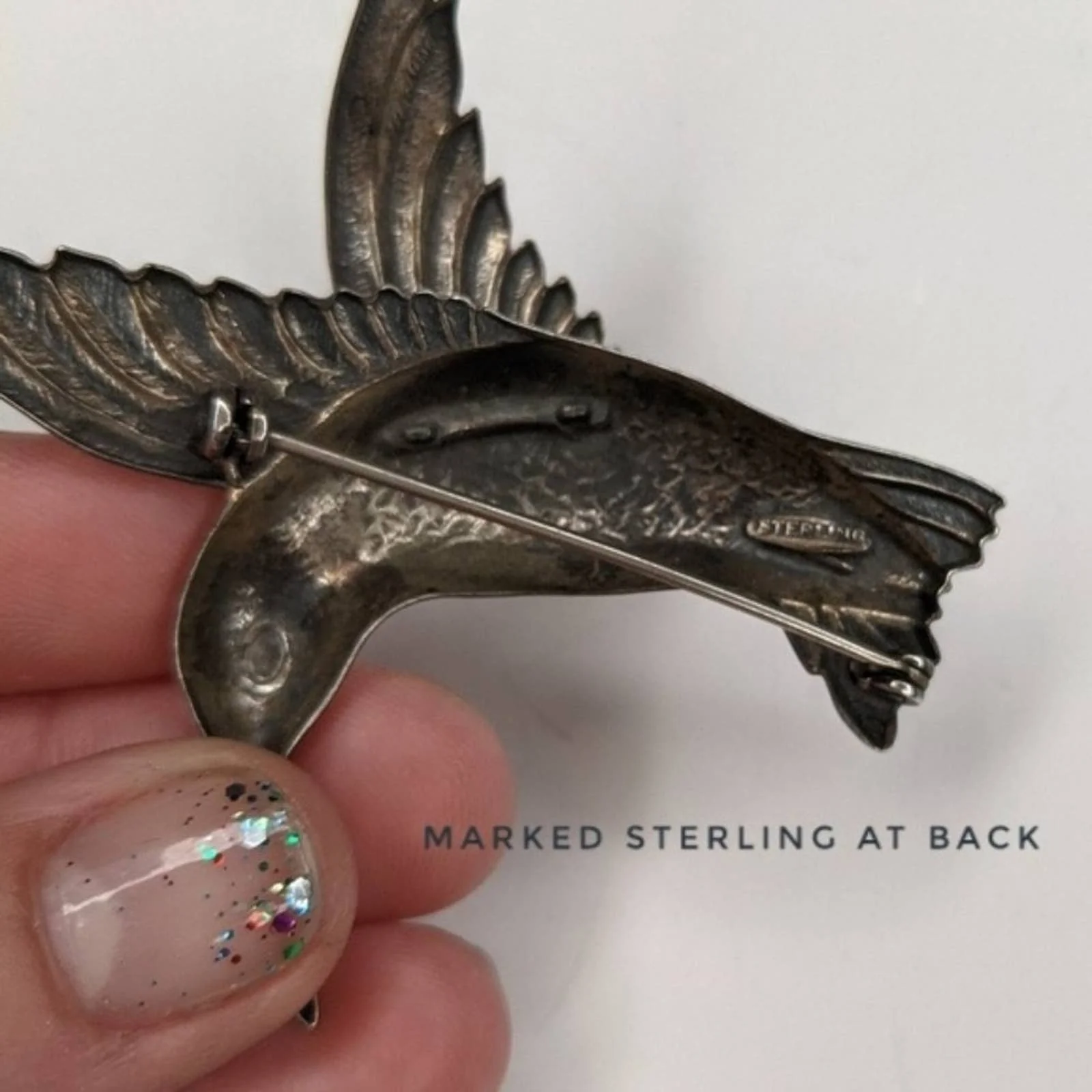 Antique Vintage Sterling Silver Hummingbird Brooch C Clasp - Image 7