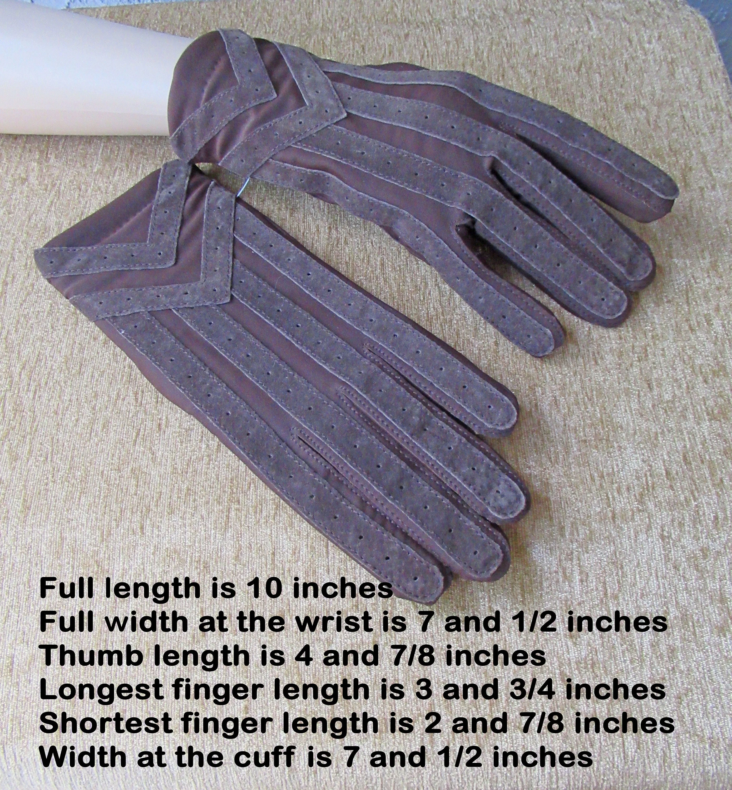 Aris Isotoner Stretch Gloves Chocolate Brown Original Paper Insert Leather Strips One Fits Many Label Ml Vintage 90s by Aris Isotoner - Image 3