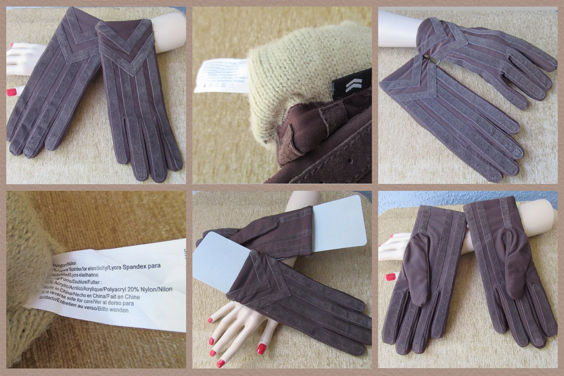 Aris Isotoner Stretch Gloves Chocolate Brown Original Paper Insert Leather Strips One Fits Many Label Ml Vintage 90s by Aris Isotoner - Image 9