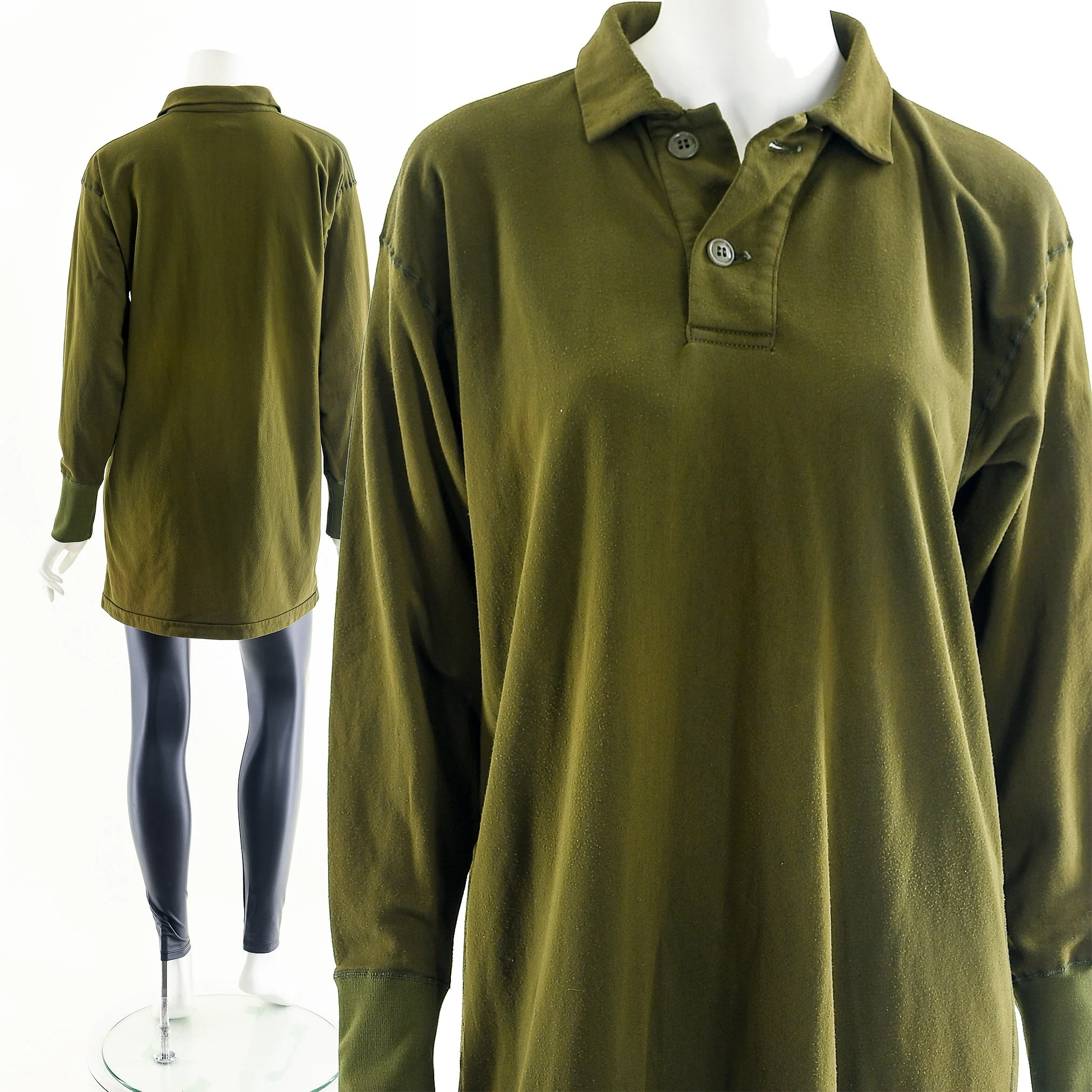 Army Green Collared Tunic Shirt Dress by Sleeping Man's - Image 4