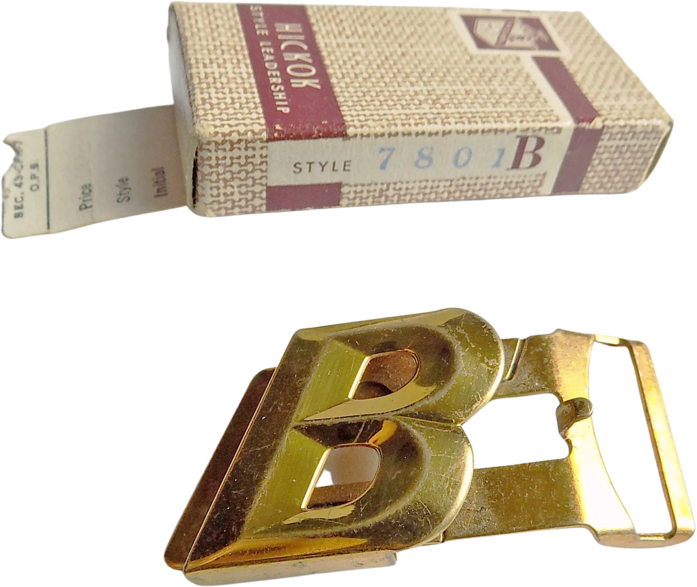 Art Deco 40s Hickok Man's Gold Tone Belt Buckle In Original Box Letter B Initial Monogram