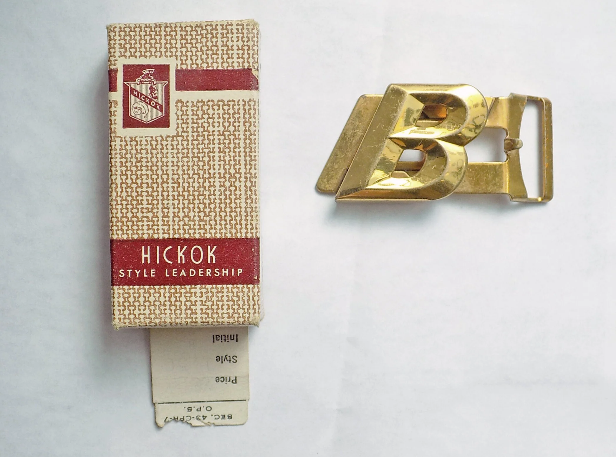 Art Deco 40s Hickok Man's Gold Tone Belt Buckle In Original Box Letter B Initial Monogram - Image 2