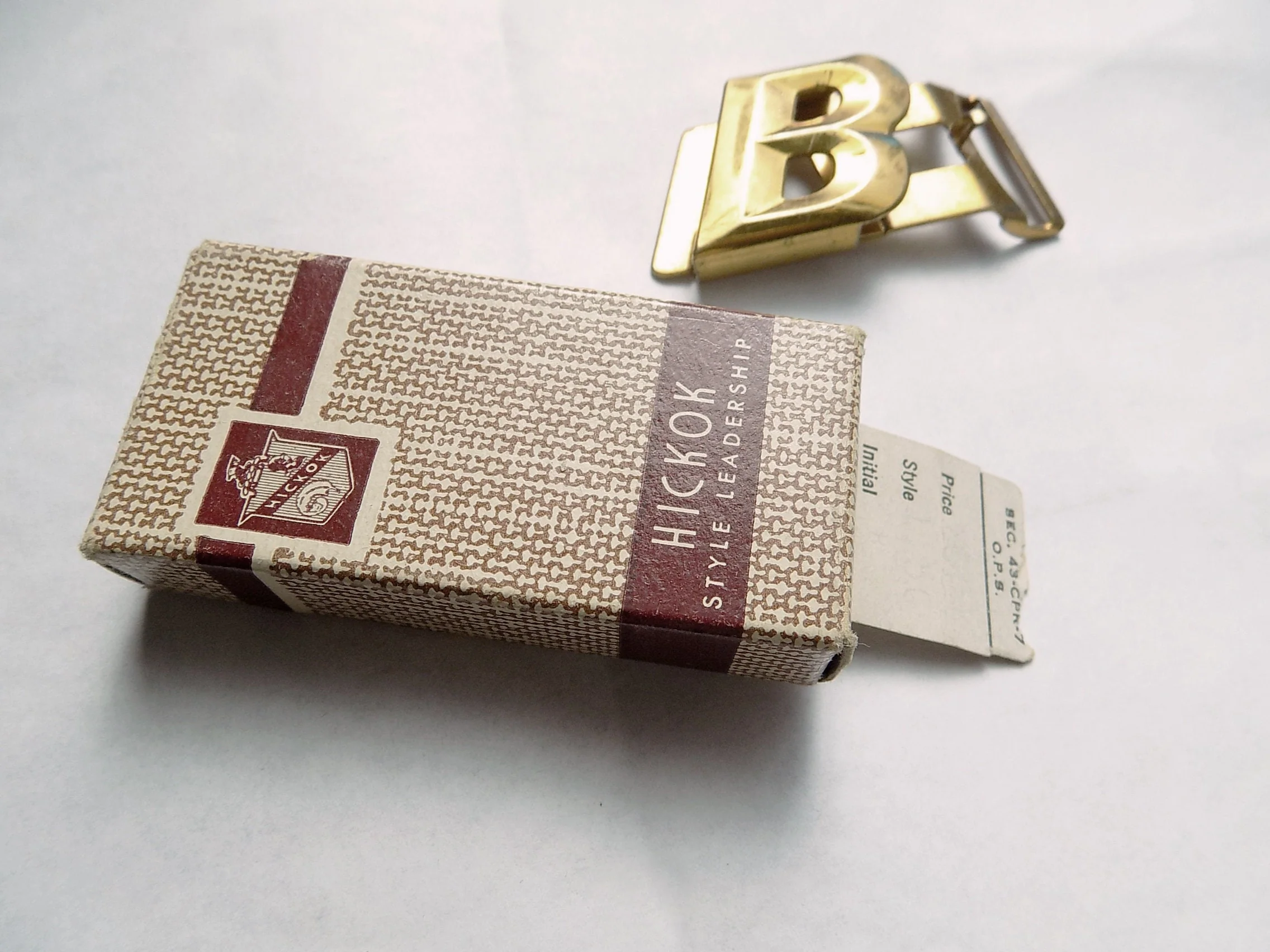 Art Deco 40s Hickok Man's Gold Tone Belt Buckle In Original Box Letter B Initial Monogram - Image 5