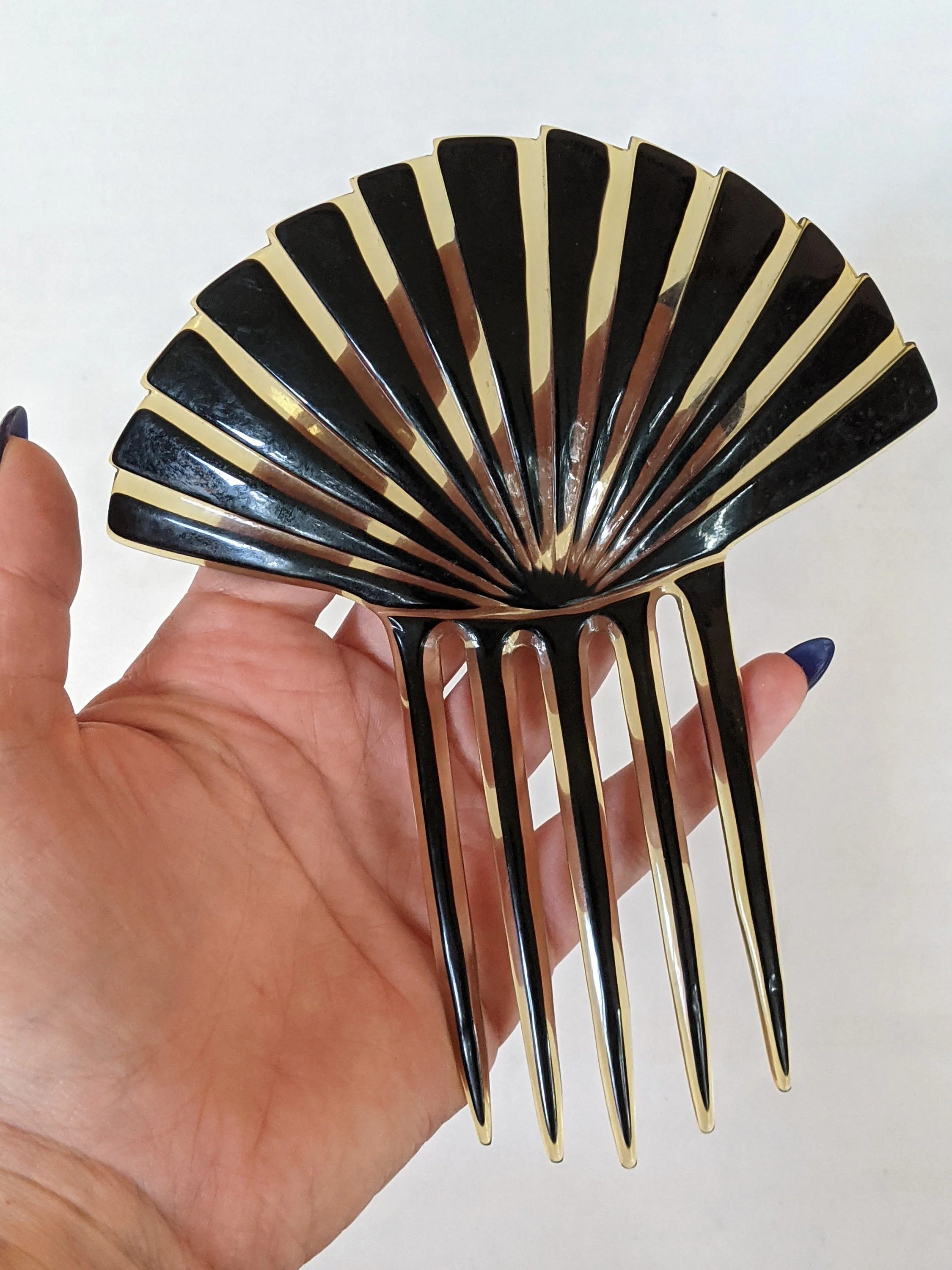 Art Deco Celluloid Hair Comb 5" Fan Antique Vintage Historical Fashion - Image 2