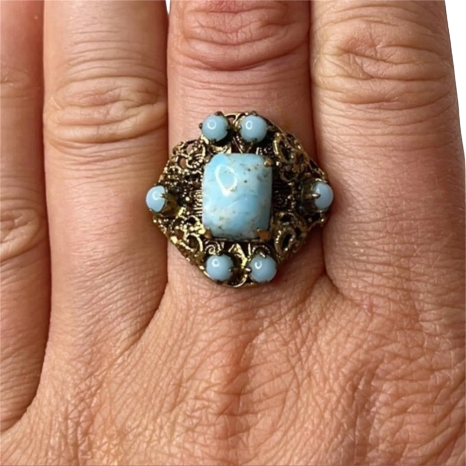 Art Deco Czech Glass Turquoise Ring