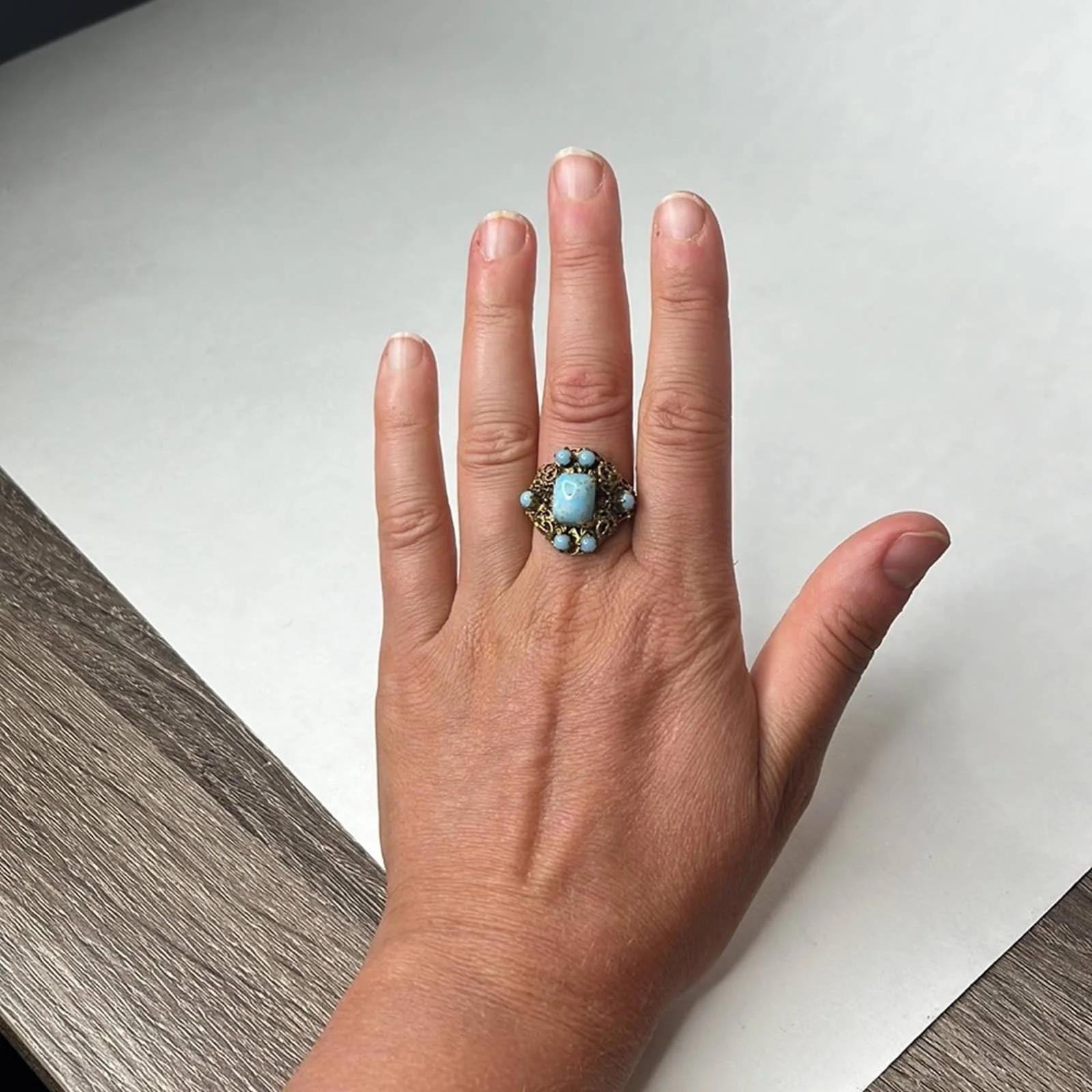 Art Deco Czech Glass Turquoise Ring - Image 6