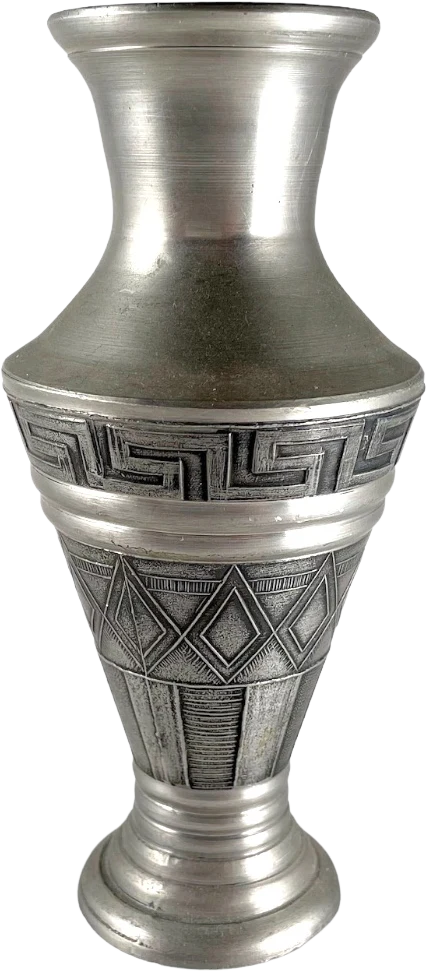 Art Deco Pewter Vase Greek Key Pattern Hallmarked J. B. 50s Vintage by J.B. Justice