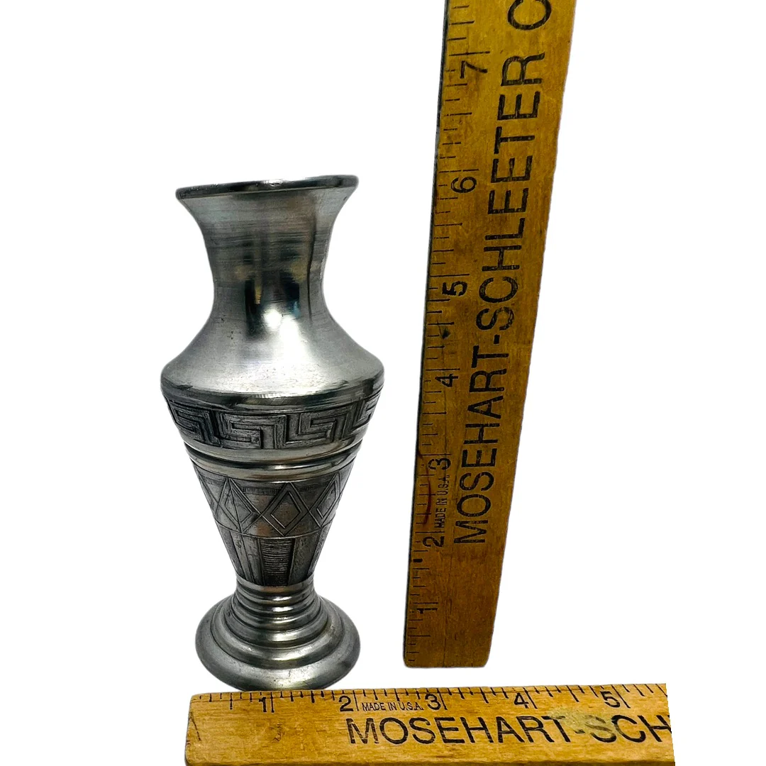 Art Deco Pewter Vase Greek Key Pattern Hallmarked J. B. 50s Vintage by J.B. Justice - Image 12