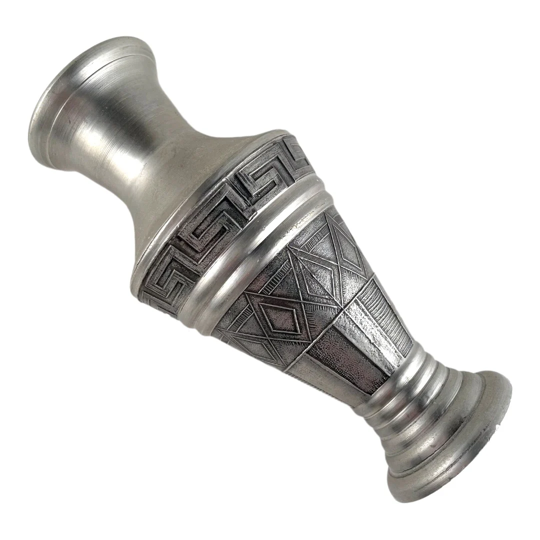 Art Deco Pewter Vase Greek Key Pattern Hallmarked J. B. 50s Vintage by J.B. Justice - Image 2