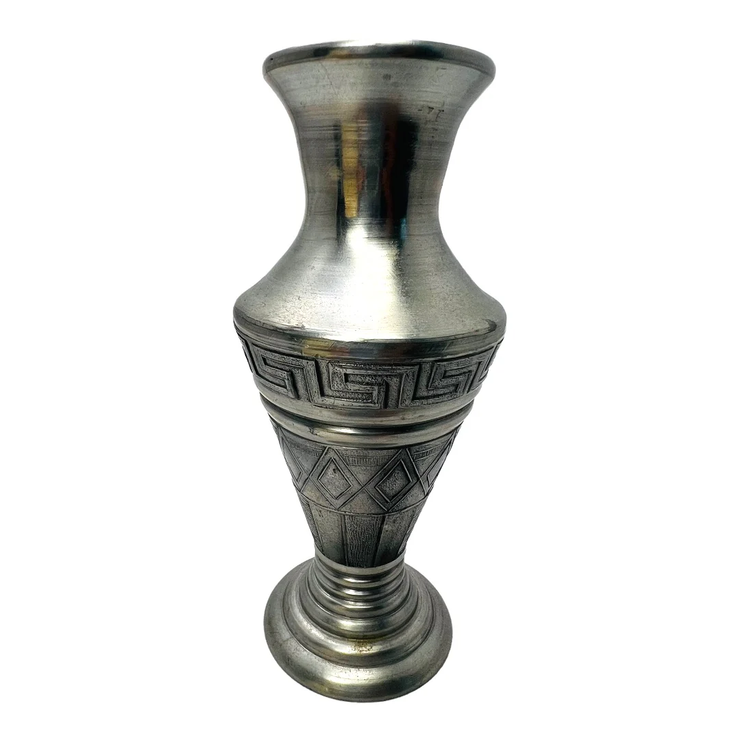 Art Deco Pewter Vase Greek Key Pattern Hallmarked J. B. 50s Vintage by J.B. Justice - Image 3