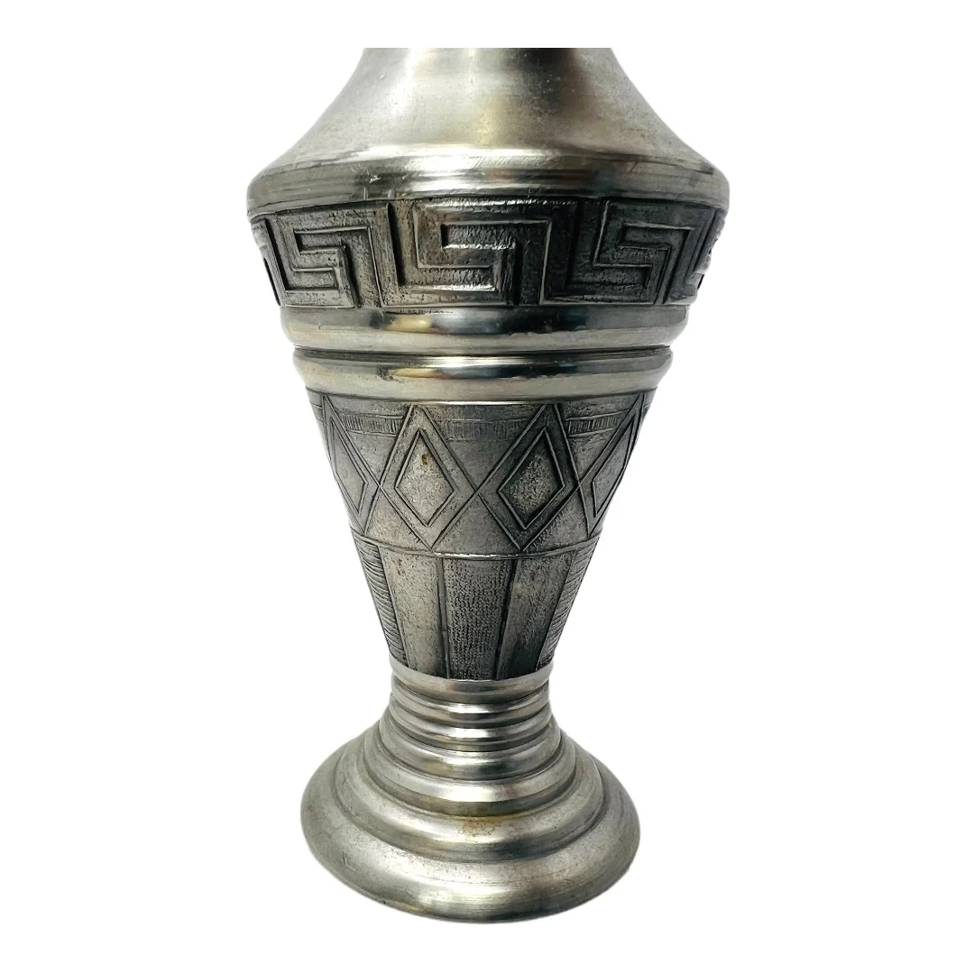 Art Deco Pewter Vase Greek Key Pattern Hallmarked J. B. 50s Vintage by J.B. Justice - Image 9