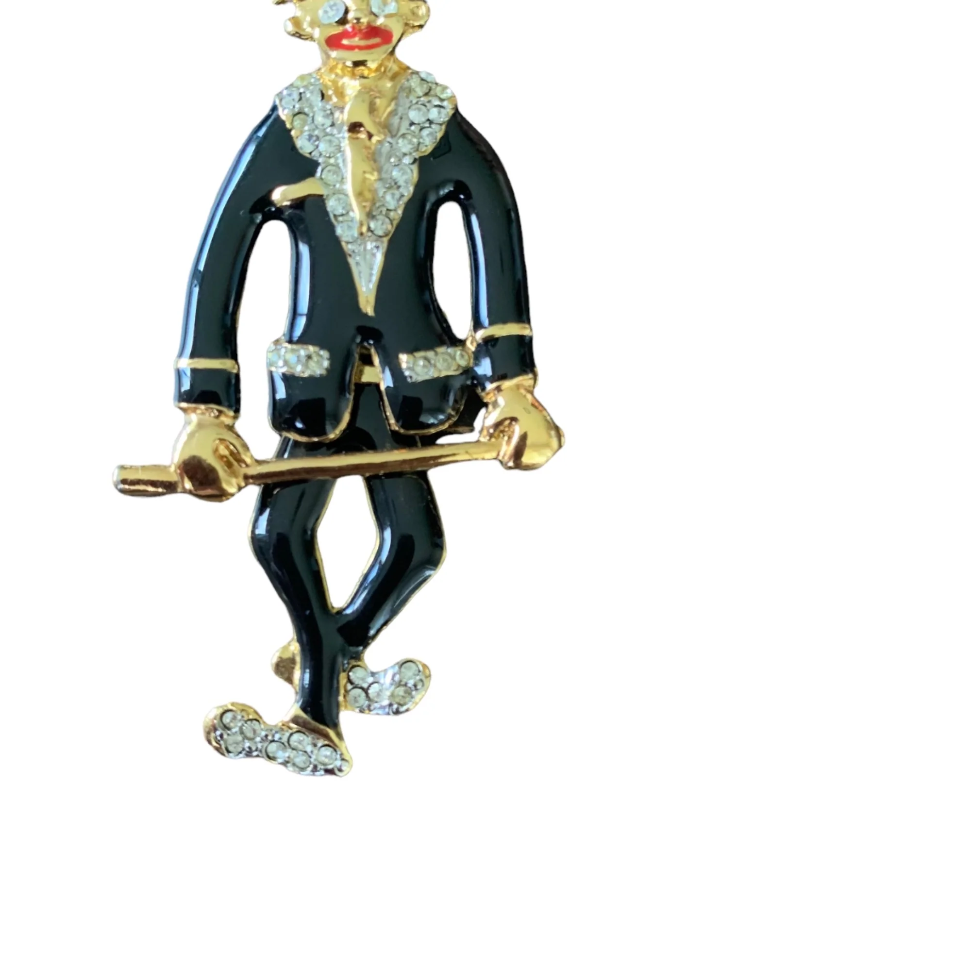 Articulated Enamel Rhinestone Clown Jester Brooch - Image 3