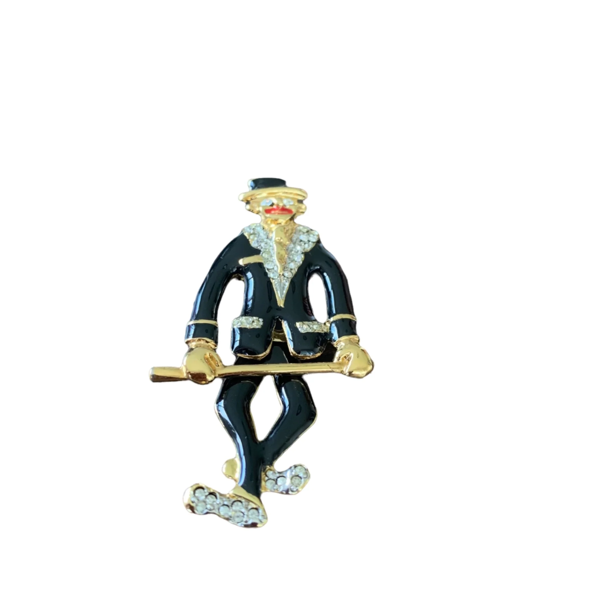 Articulated Enamel Rhinestone Clown Jester Brooch - Image 4
