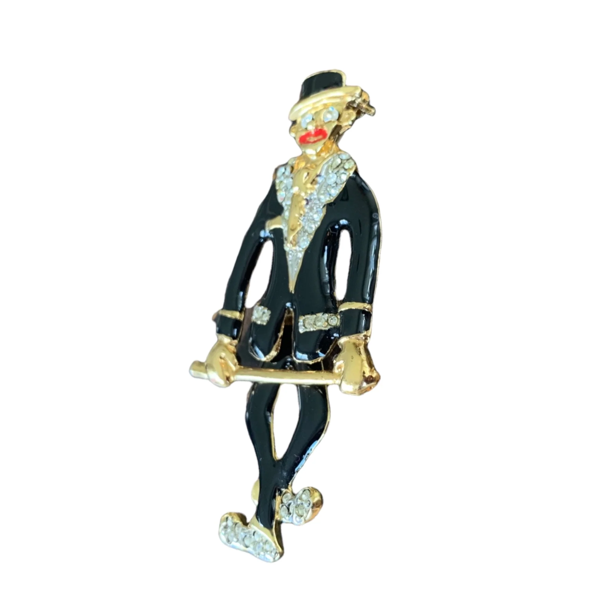 Articulated Enamel Rhinestone Clown Jester Brooch - Image 6