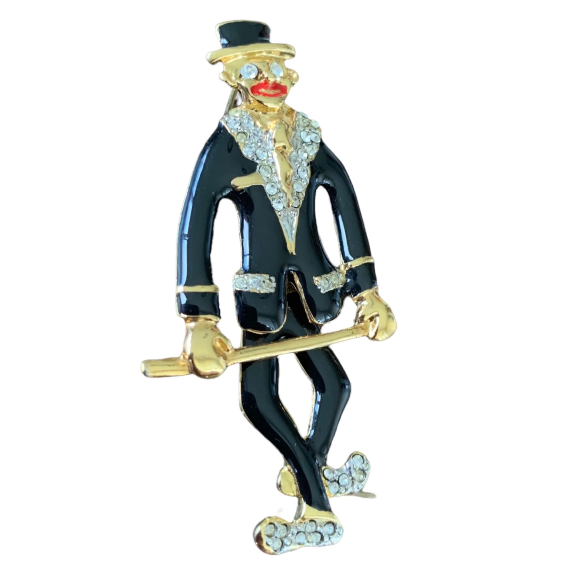 Articulated Enamel Rhinestone Clown Jester Brooch - Image 9