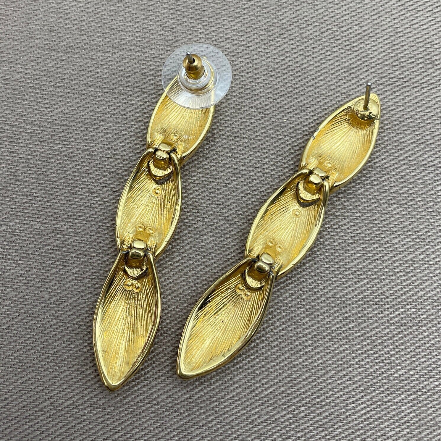 Articulated Gold Tone Dangle Statement Earrings for Pierced Ears Vintage Designer by Monet - Image 2