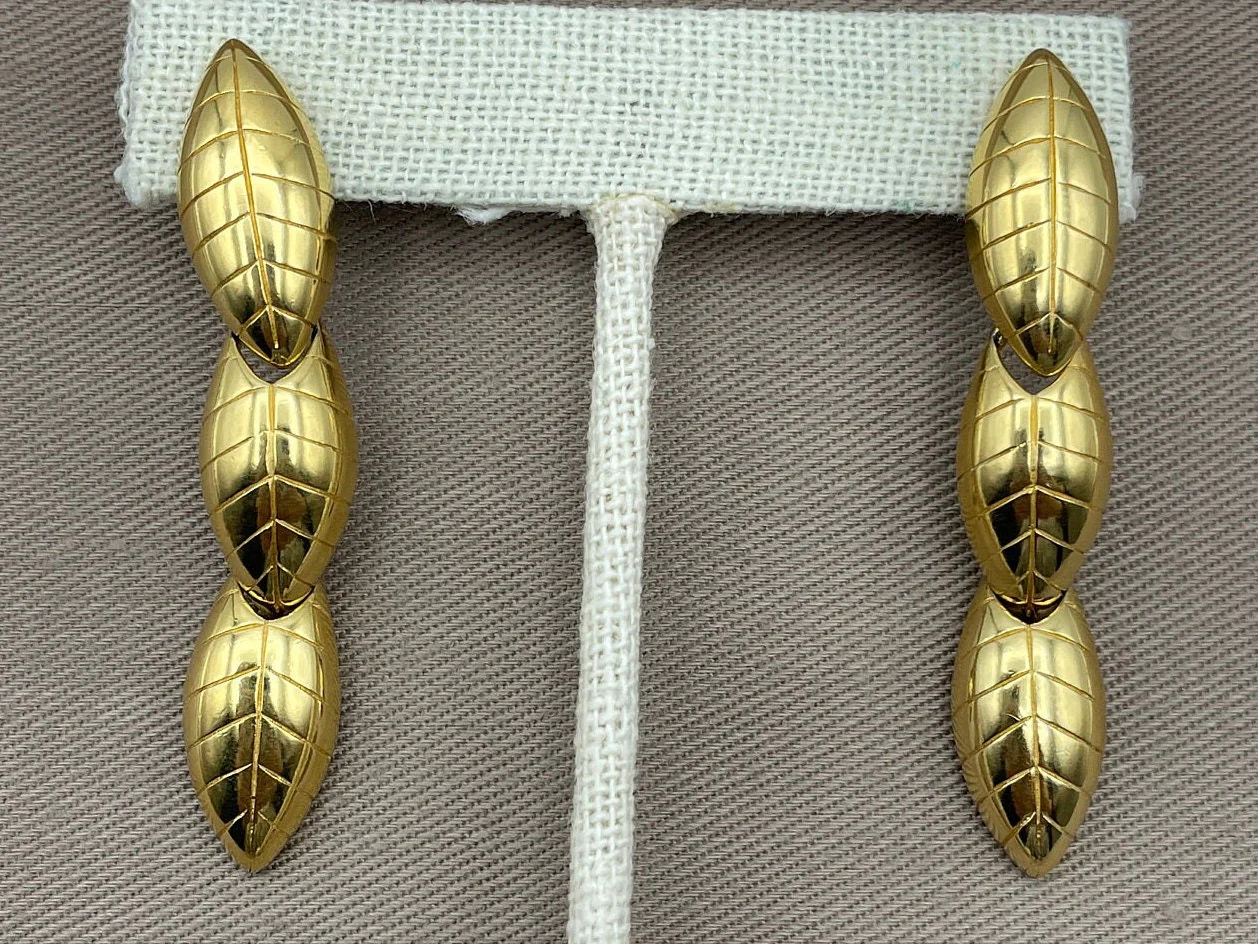 Articulated Gold Tone Dangle Statement Earrings for Pierced Ears Vintage Designer by Monet - Image 5