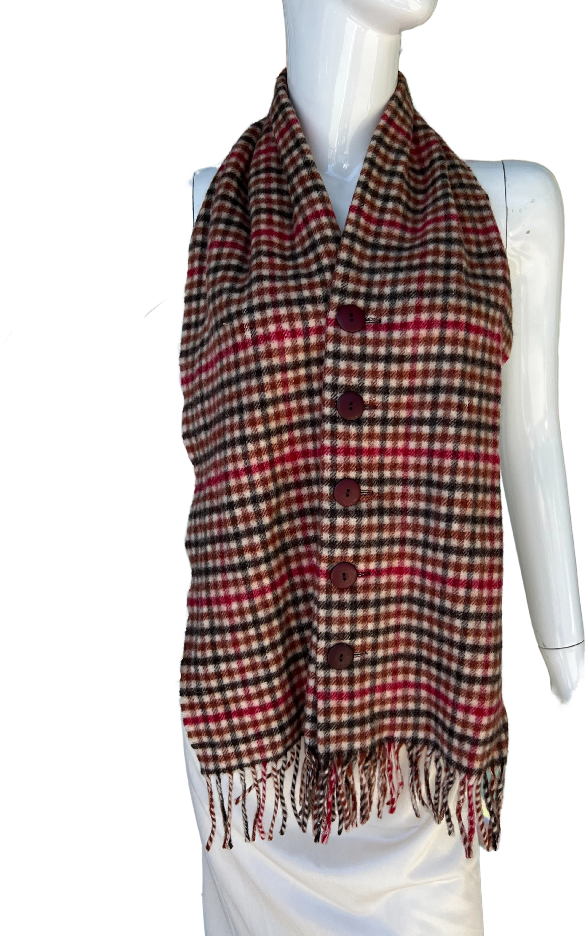 Autumn Tone Plaid Fringe Button Up Wool Scarf by Johnstons of Elgin